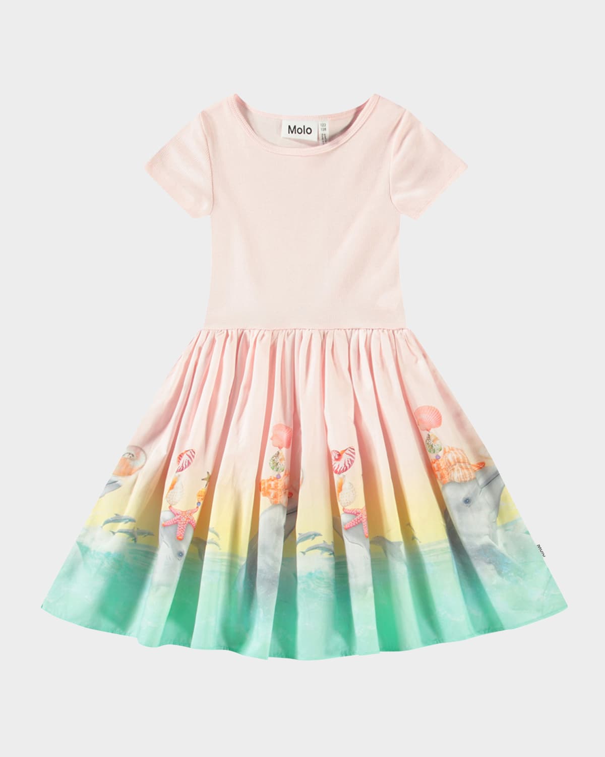 Molo Pink Dress For Girl With Dolphins In Wave Jumping