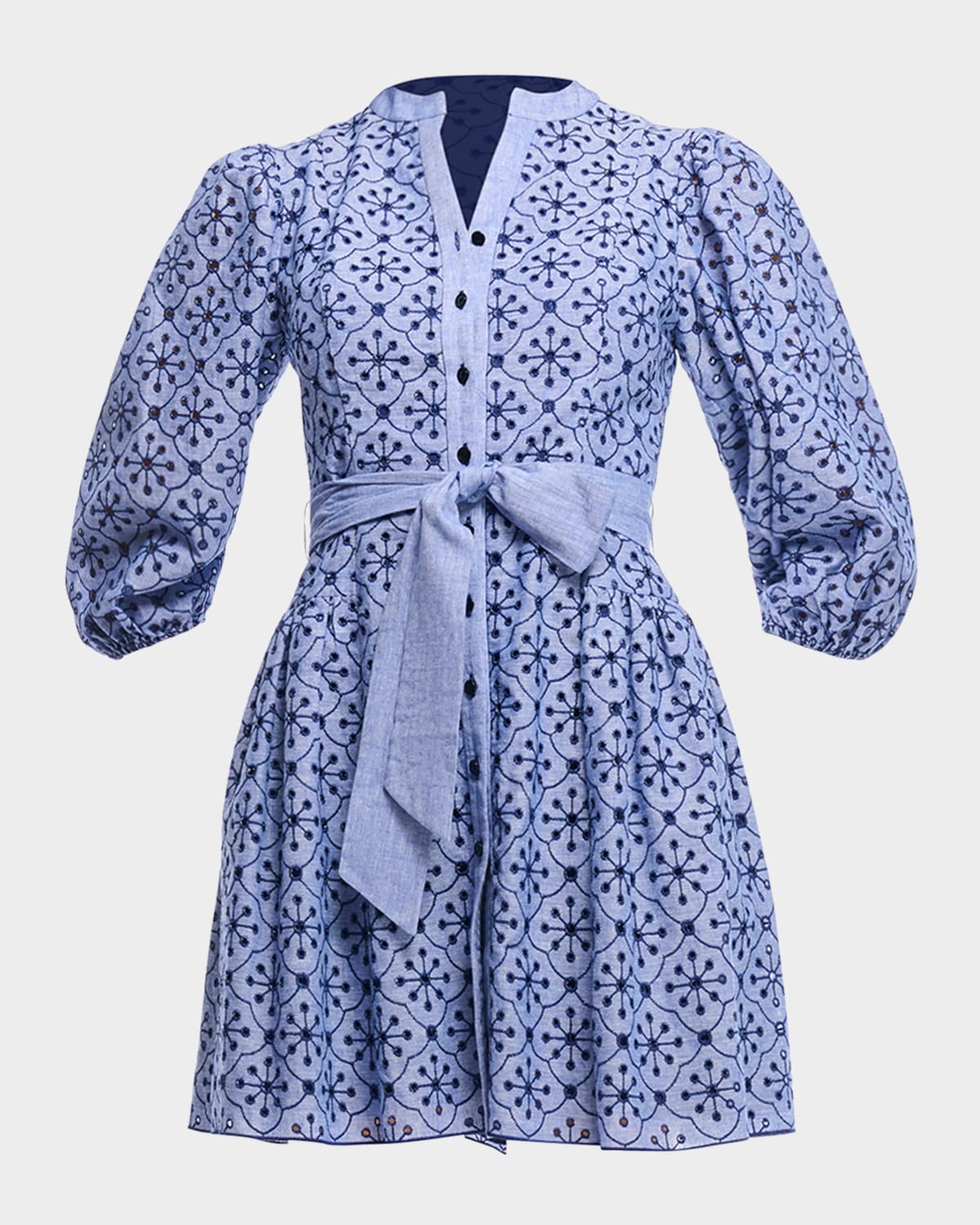 Rainey Mini Embroidered Eyelet Belted Dress