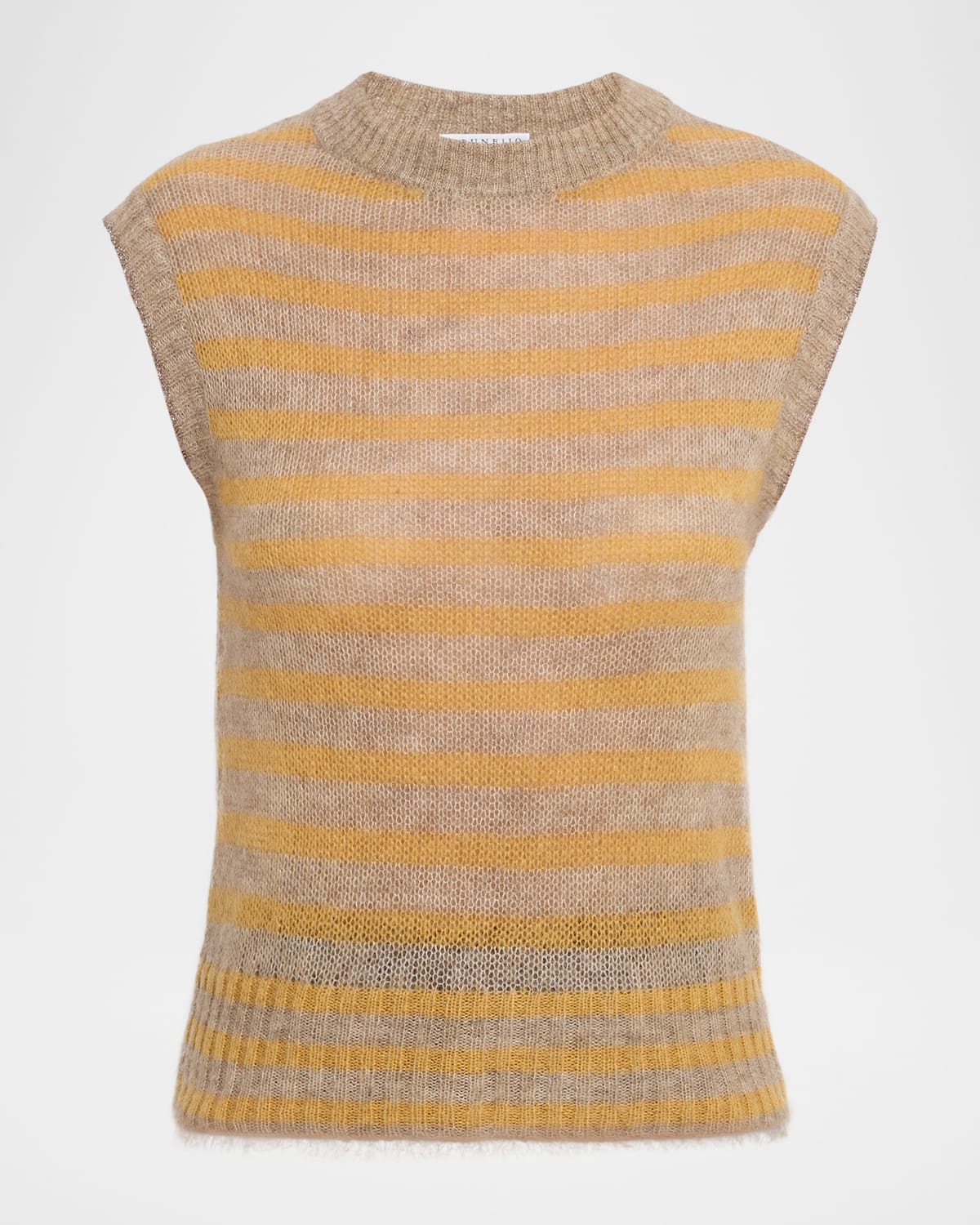 Brunello Cucinelli Mohair Striped Sleeveless Sweater In Yellow