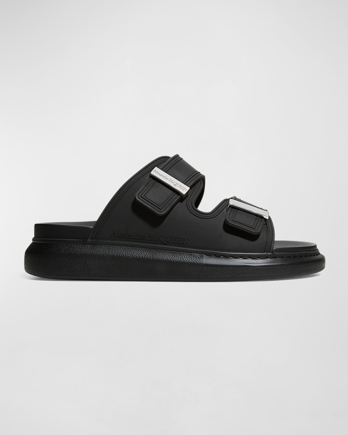 Alexander Mcqueen Alexander Mc Queen Hybrid Double Buckle Black Sandals In Black/silver