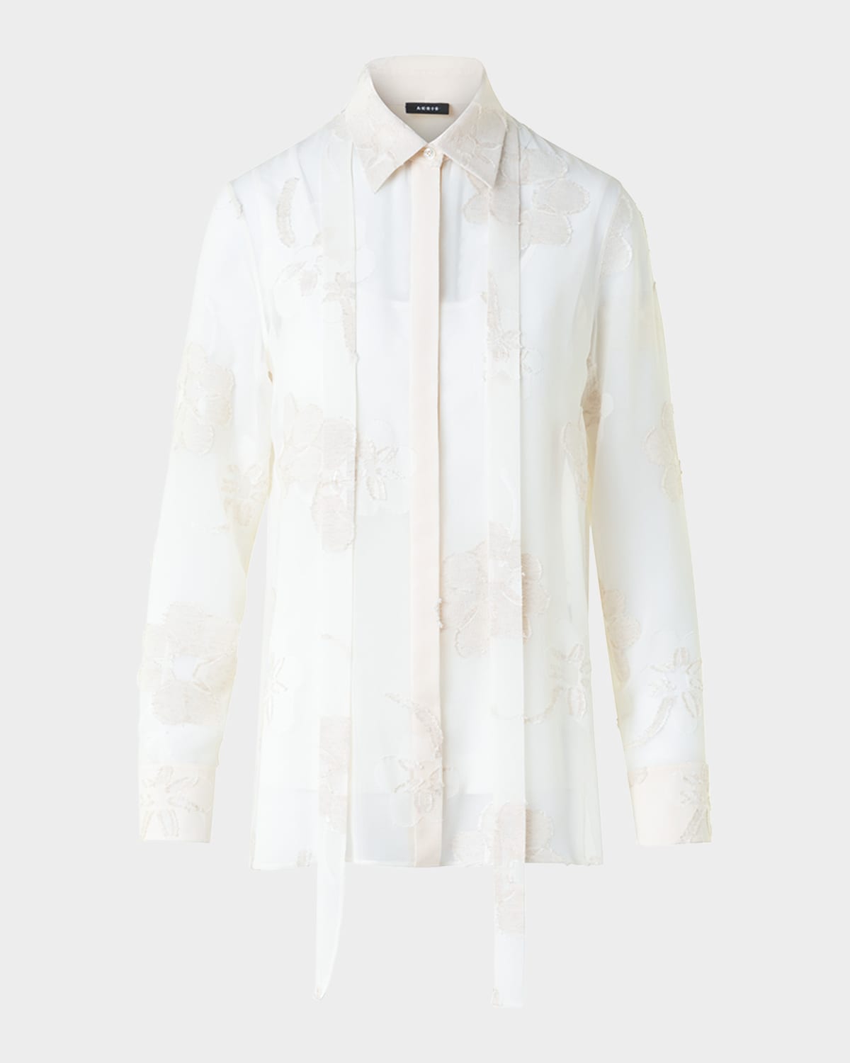 Akris Floral Jacquard Neck-tie Button-down Blouse