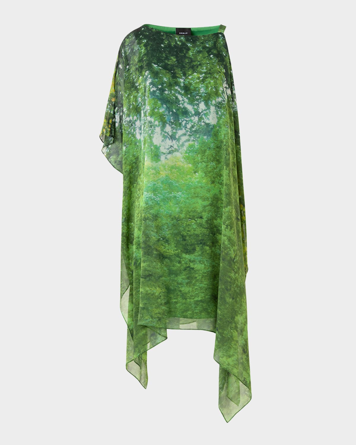 Shop Akris Tree-print Off-the-shoulder Silk Chiffon Dress