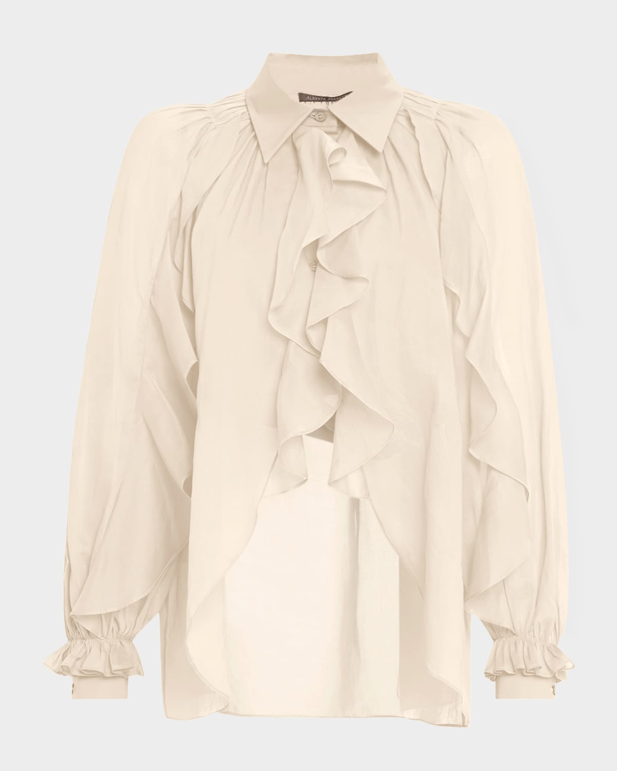 Alberta Ferretti Ruffle High-low Button-down Blouse In Beige