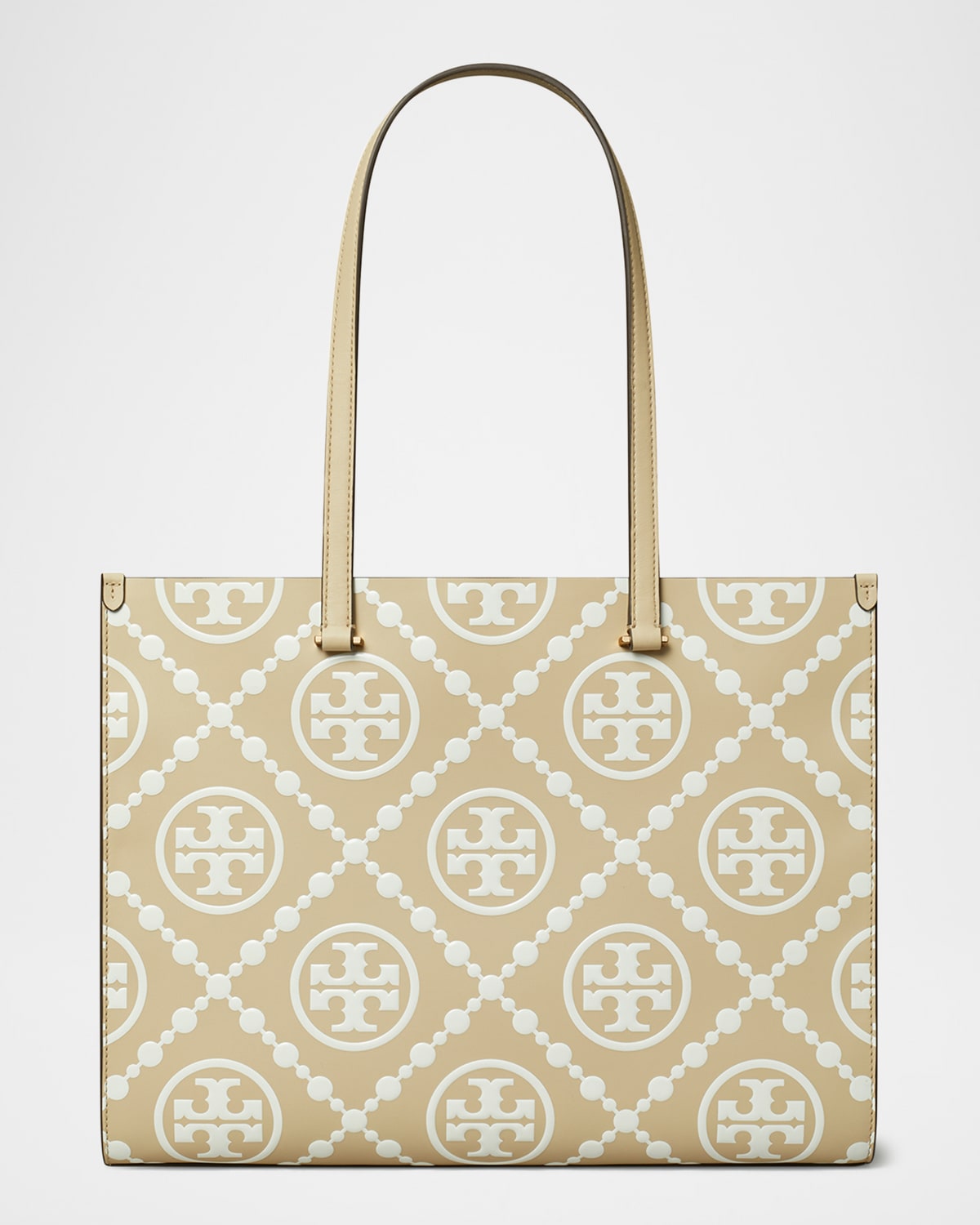 Tory Burch T Monogram Embossed Leather Tote Bag In Beige