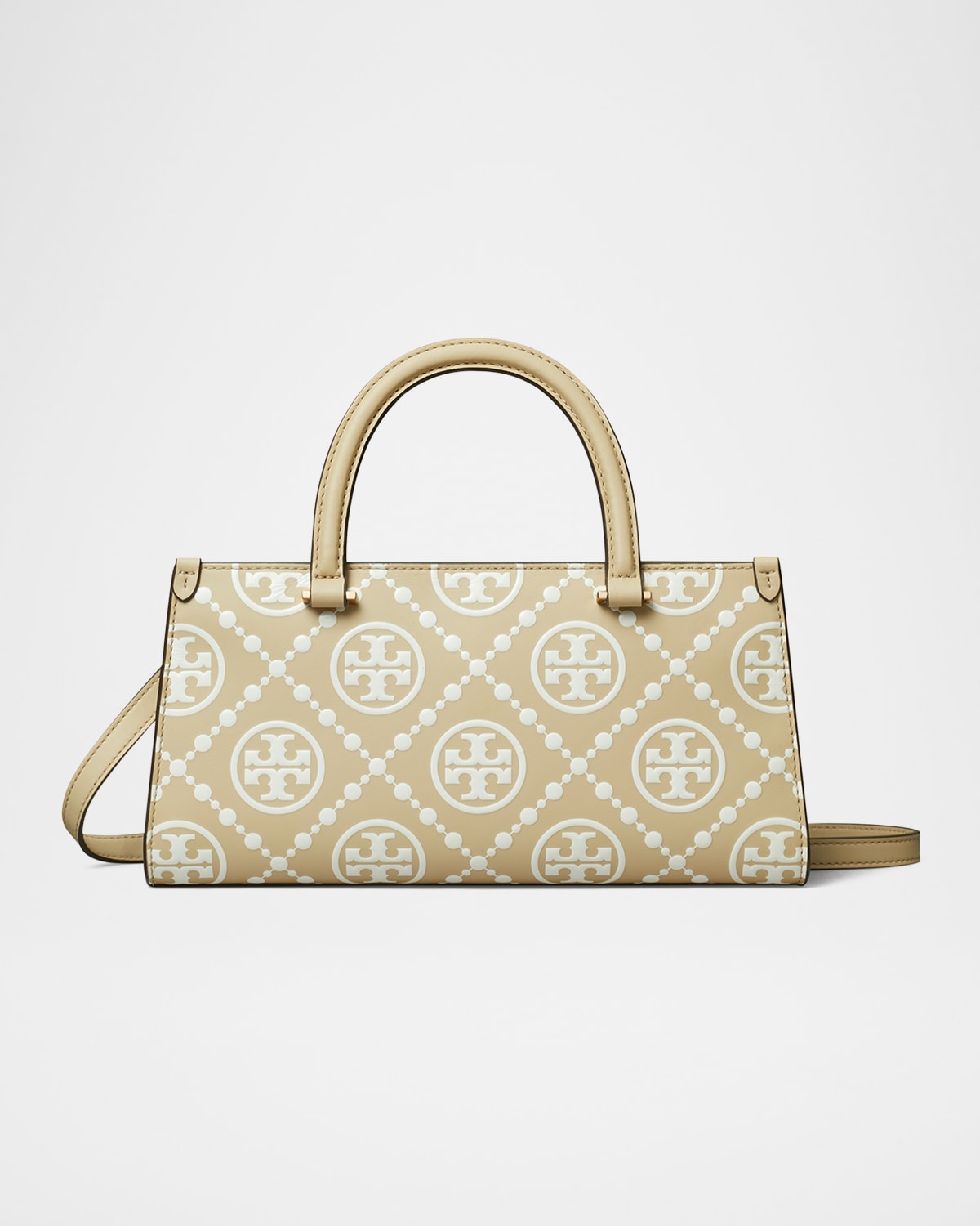 Tory Burch T Monogram Contrast Embossed Small East-west Tote In Beige