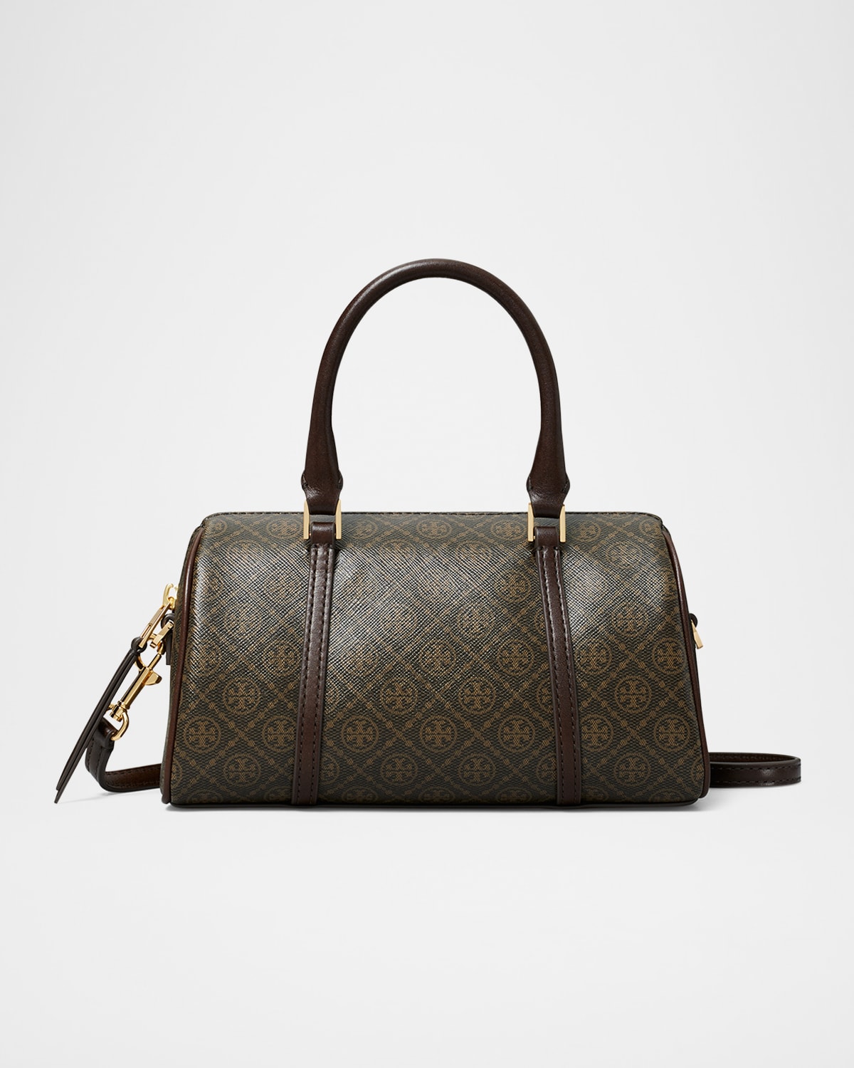 Tory Burch T Monogram Coated Canvas Mini Barrel Bag In French Press