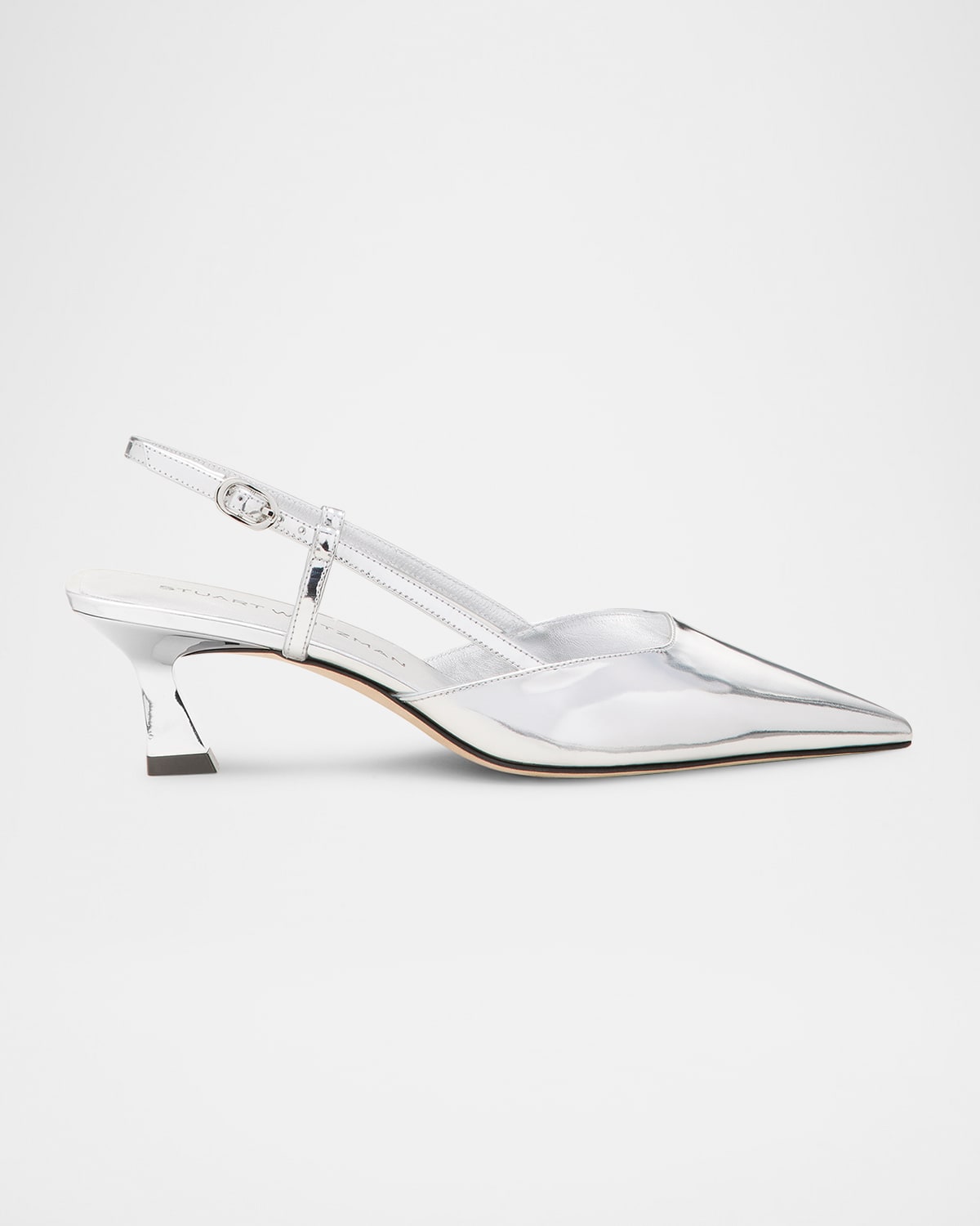 Stuart Weitzman Vinnie Metallic Kitten Slingback Pumps In Silver