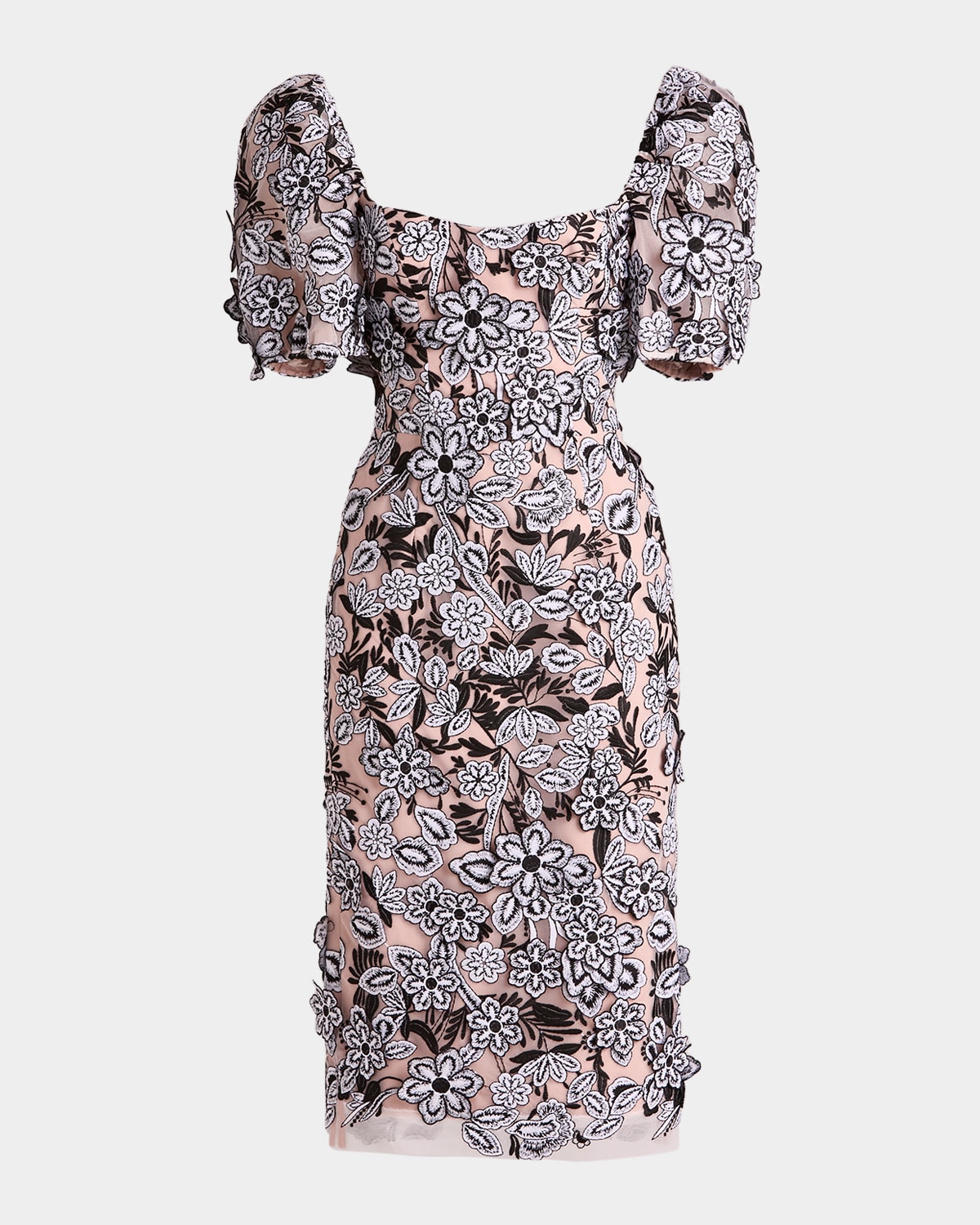 Exclusive Lucia Embroidered Puff-Sleeve Midi Dress