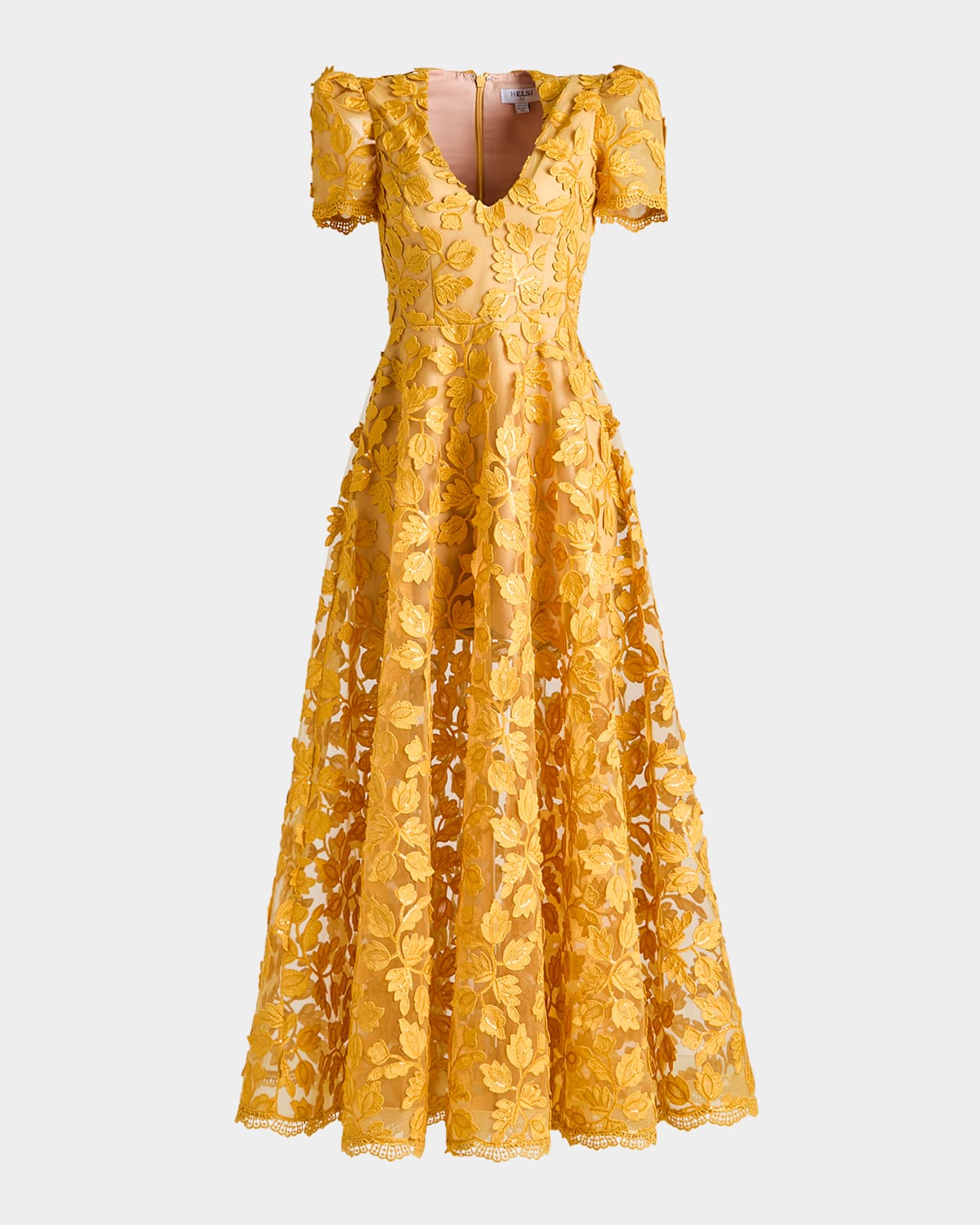 Exclusive Clara Embroidered Puff-Sleeve Gown