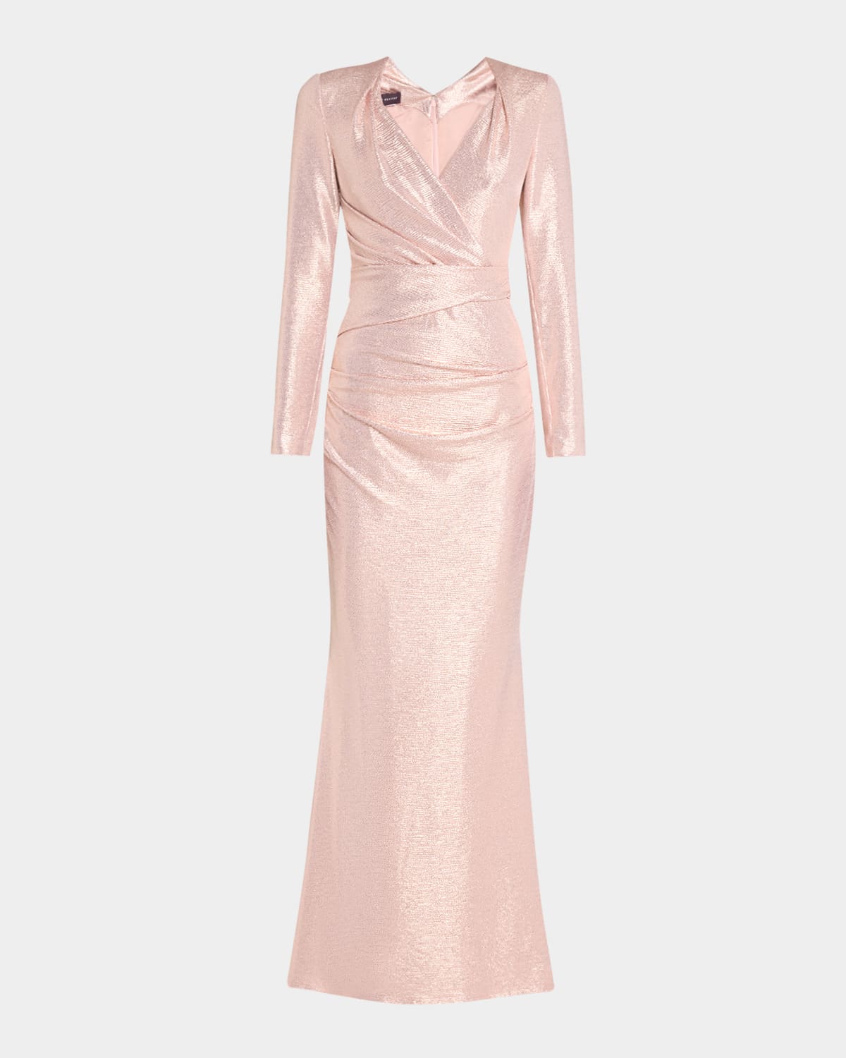 Talbot Runhof Draped Mirrorball Stretch Long-sleeve Gown In Blush