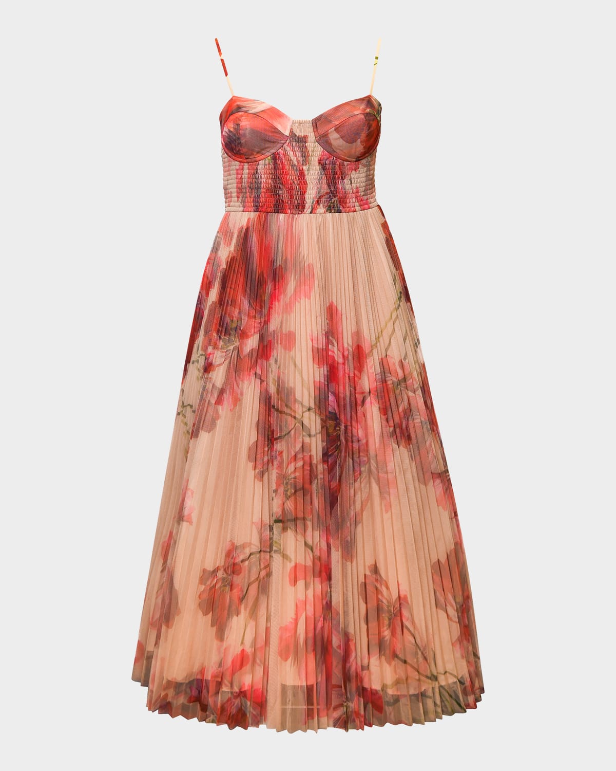 HUTCH BRIANNA PLEATED FLORAL-PRINT BUSTIER GOWN 