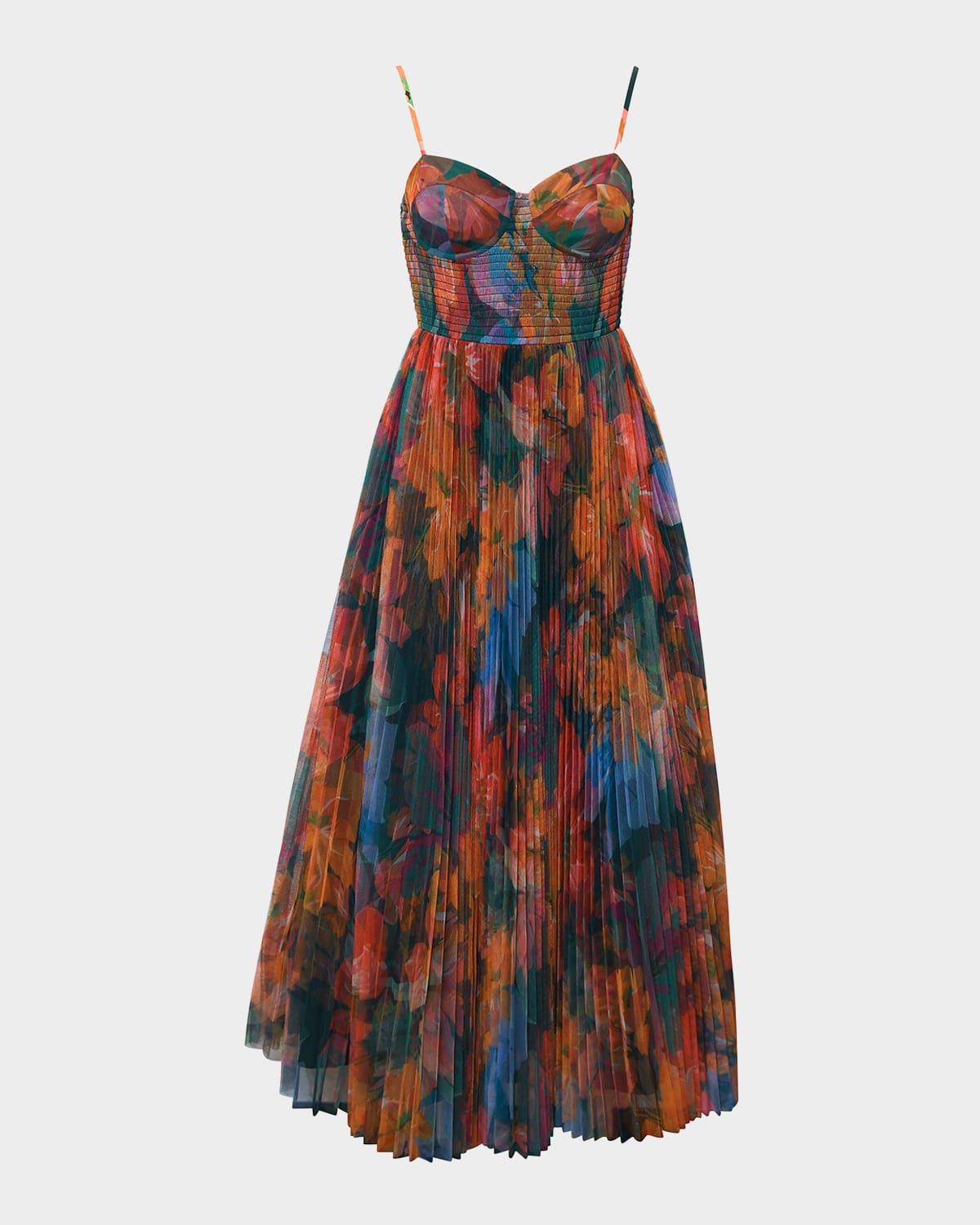 Hutch Brianna Pleated Floral-print Bustier Gown