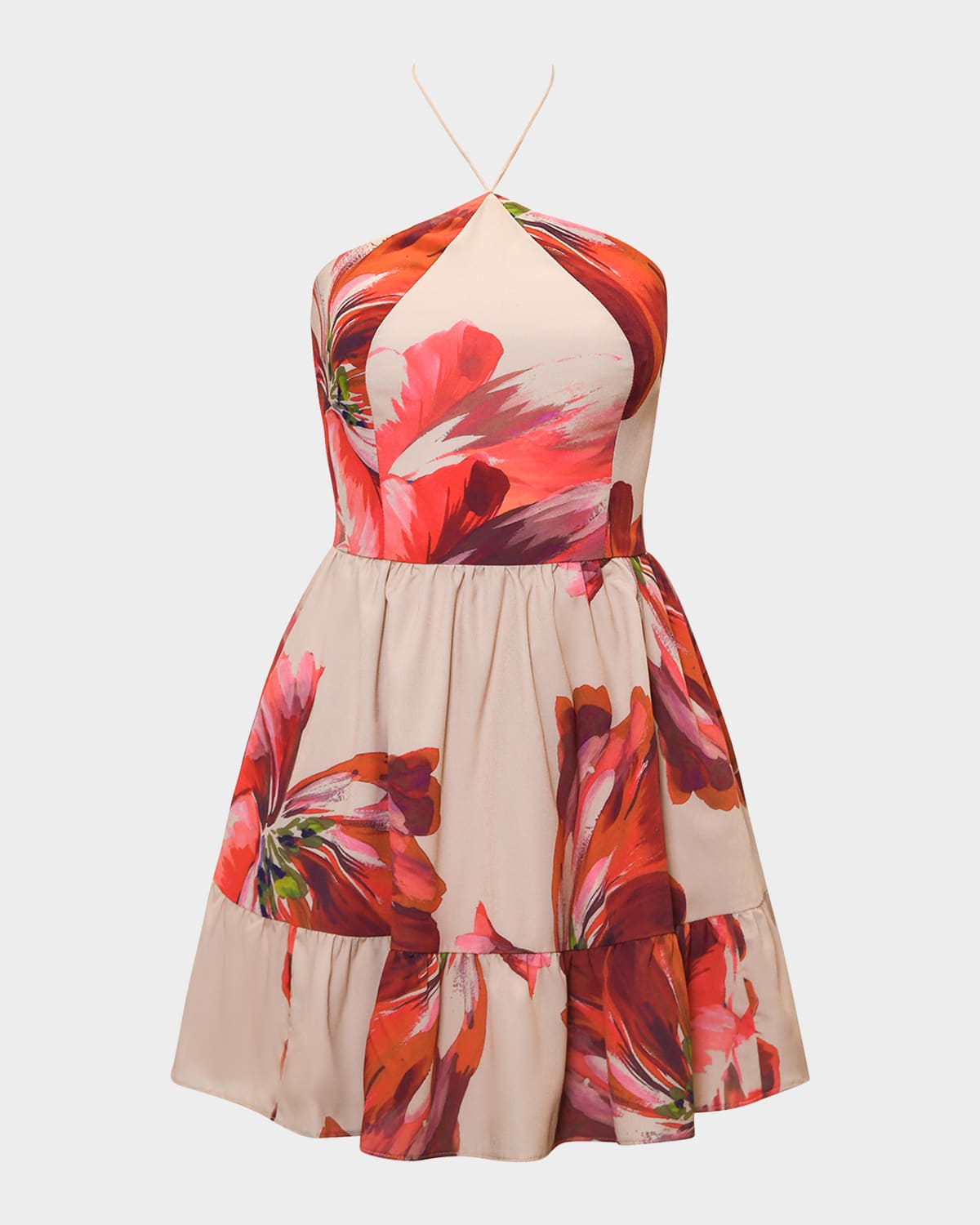 HUTCH MANSI FLOUNCE FLORAL-PRINT HALTER MINI DRESS 