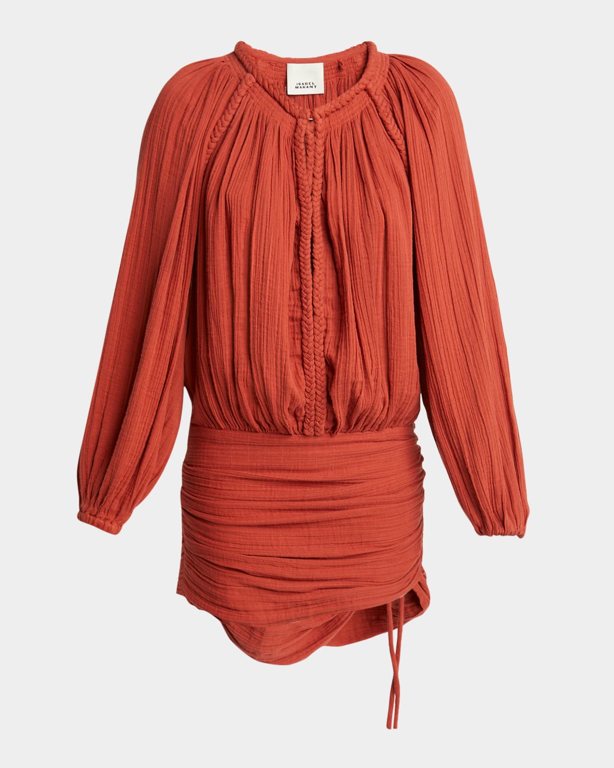 Isabel Marant Dress With Trim Drawstring Pleats Sleeves In Burnt Orange
