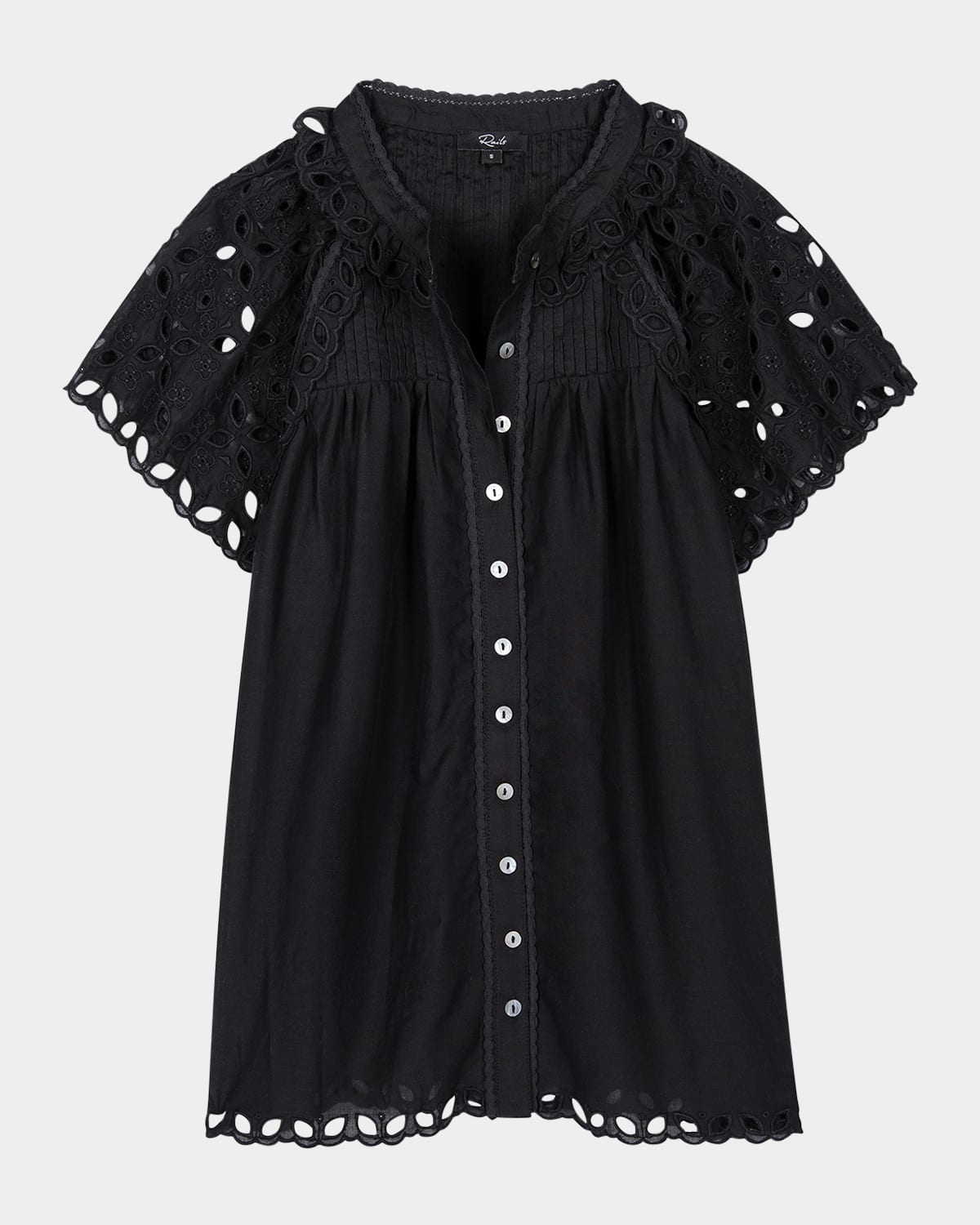 Cerise Eyelet Flutter-Sleeve Blouse