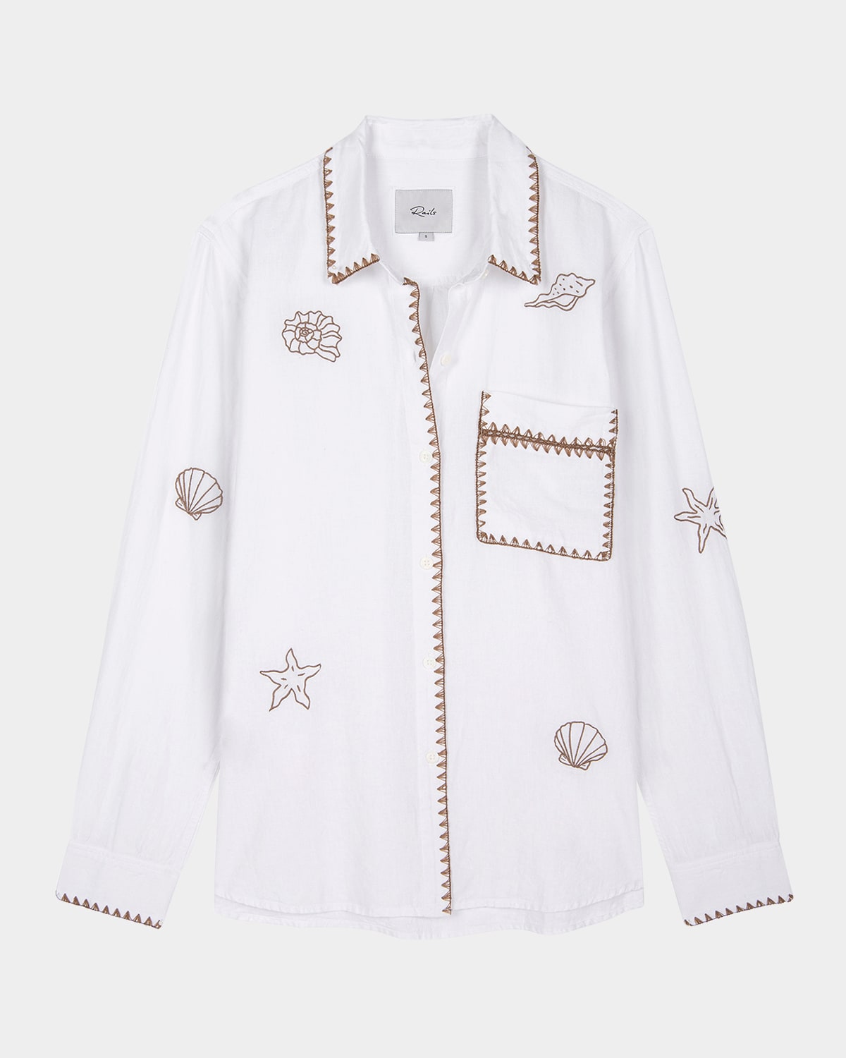 Rails Saya Embroidered Detail Linen Blend Button-up Shirt In White Marine Embroidery