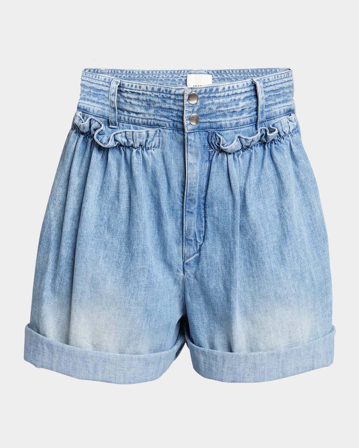 Isabel Marant Ingrid Ruffle Wide-leg Denim Shorts In Light Blue