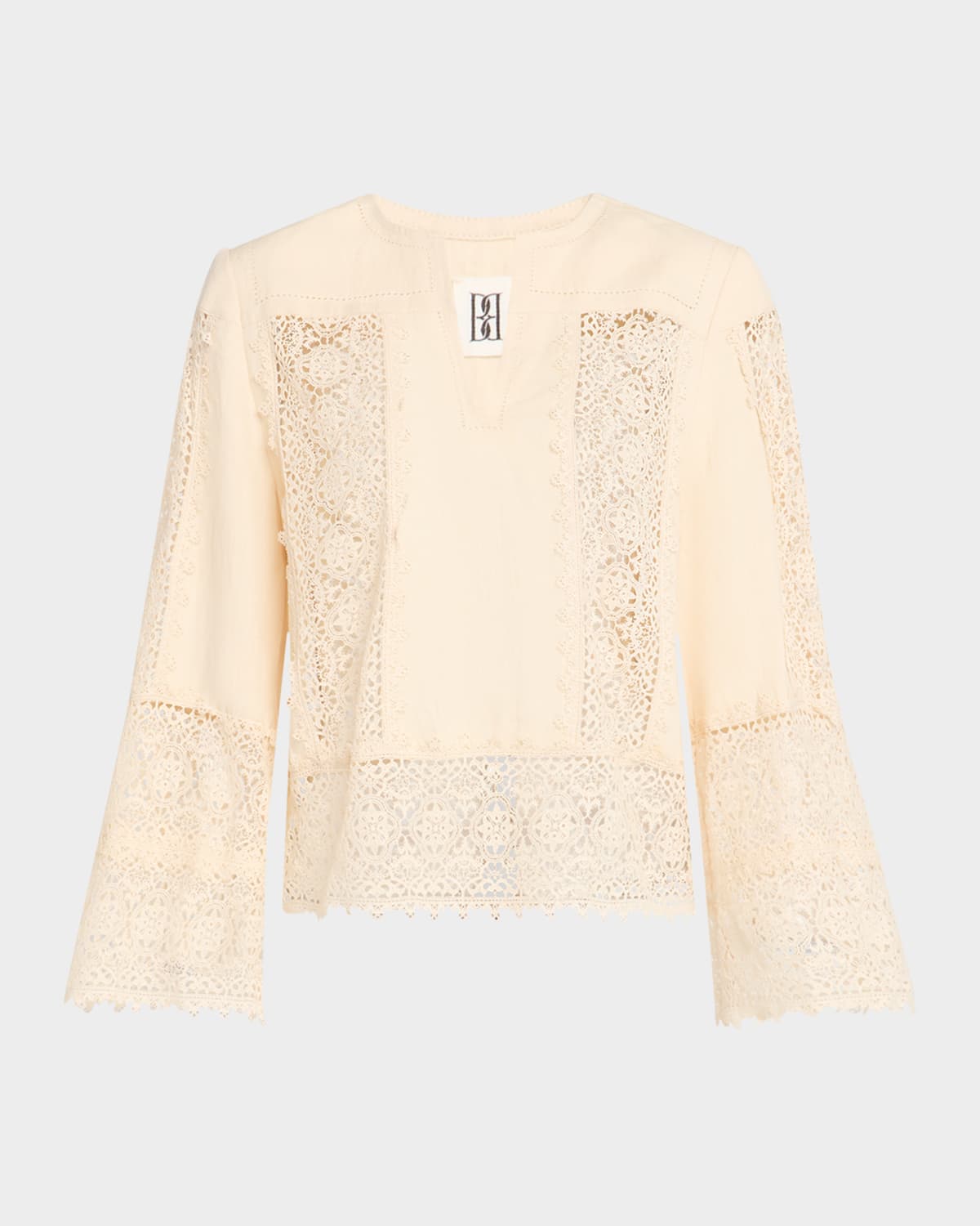 Shop By Malene Birger Donna Lace Inset Linen-cotton Blouse In Soft White