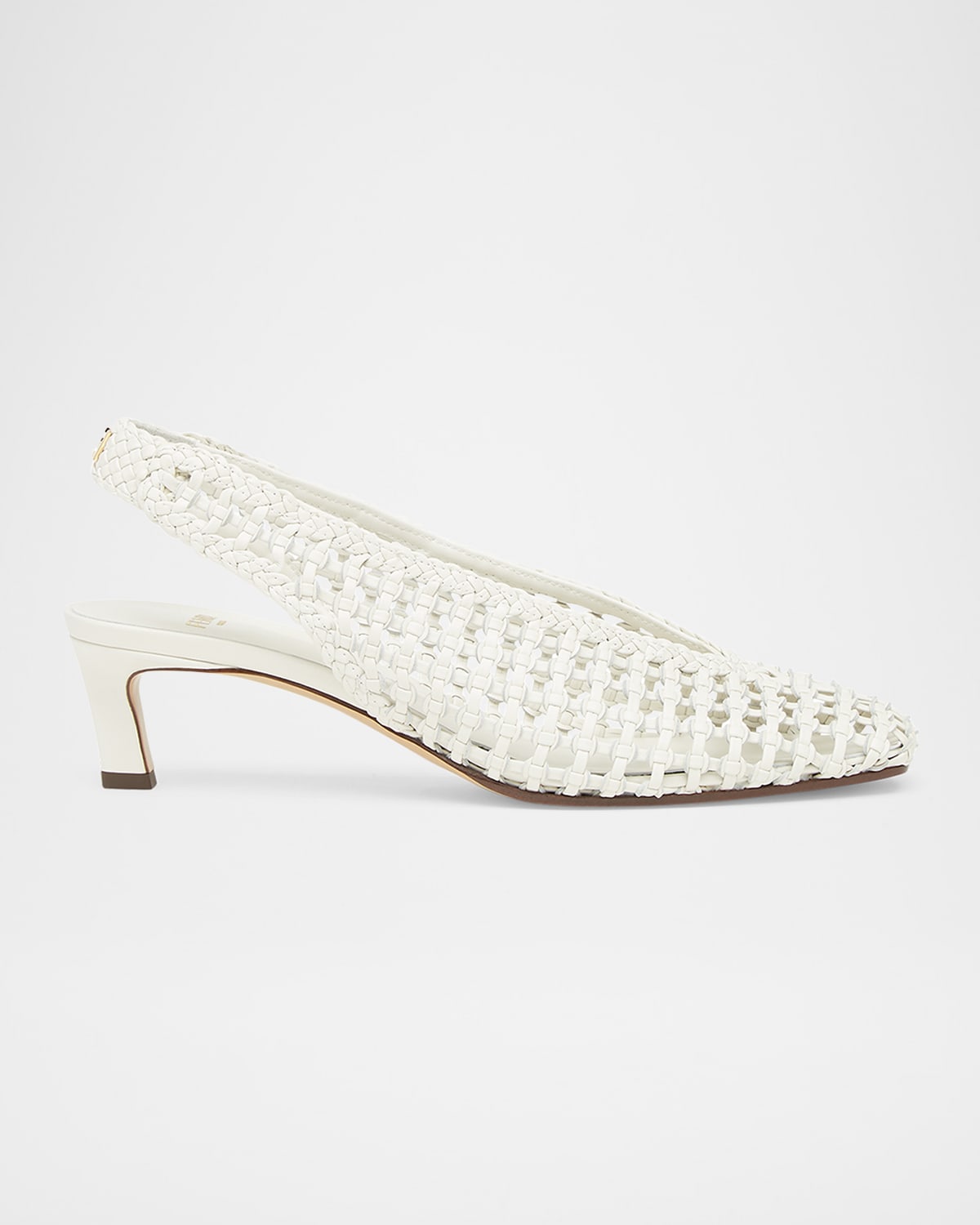 Shop Fendi Woven Leather Kitten-heel Slingback Pumps In Bianco Seta