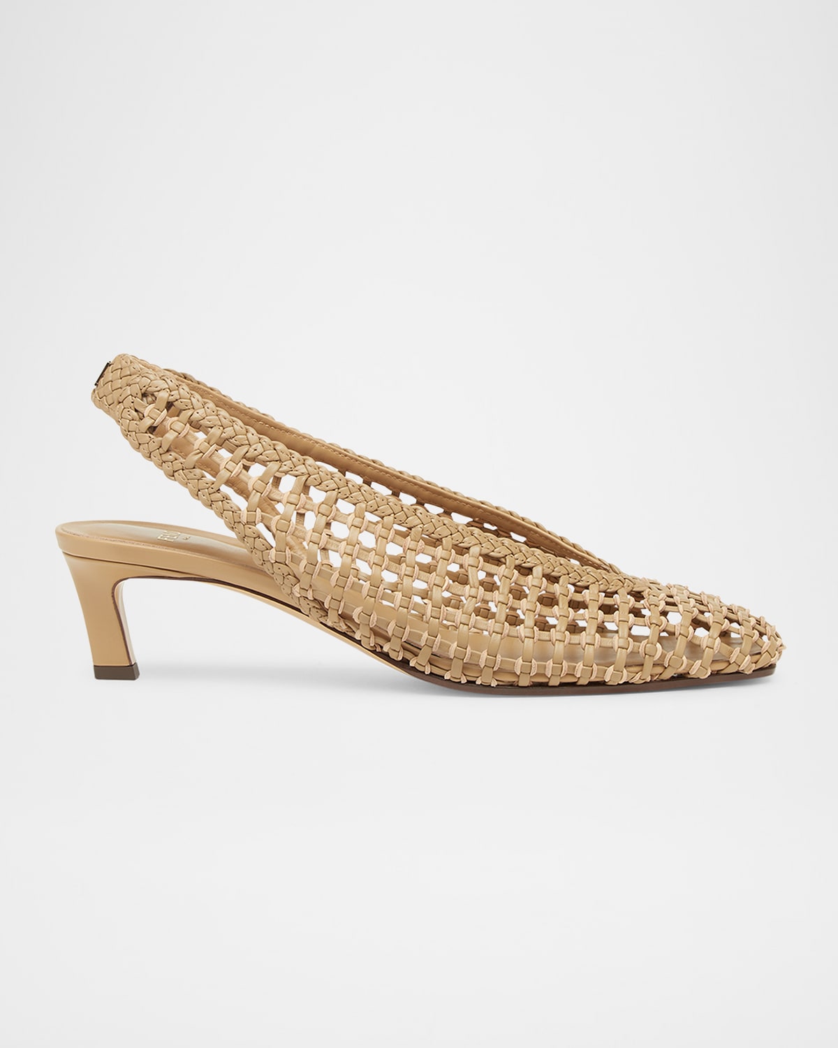 Woven Leather Kitten-Heel Slingback Pumps