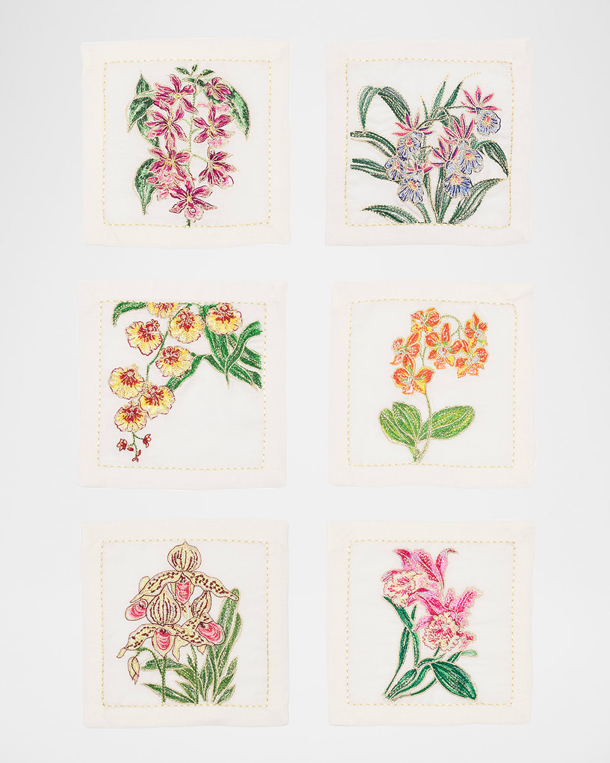 Kim Seybert Orchid Cocktail Napkins, Set Of 6 In White/multi