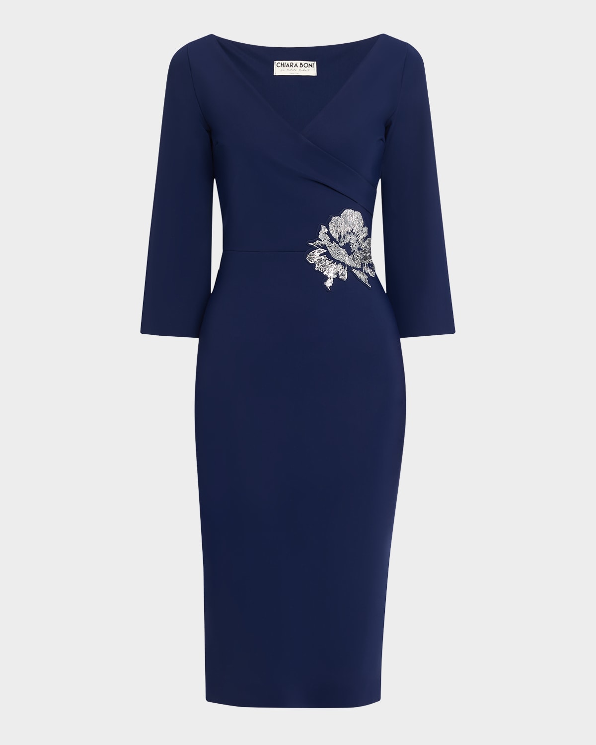 Chiara Boni La Petite Robe Shusui Bodycon Sequin Applique Midi Dress In Blu Notte