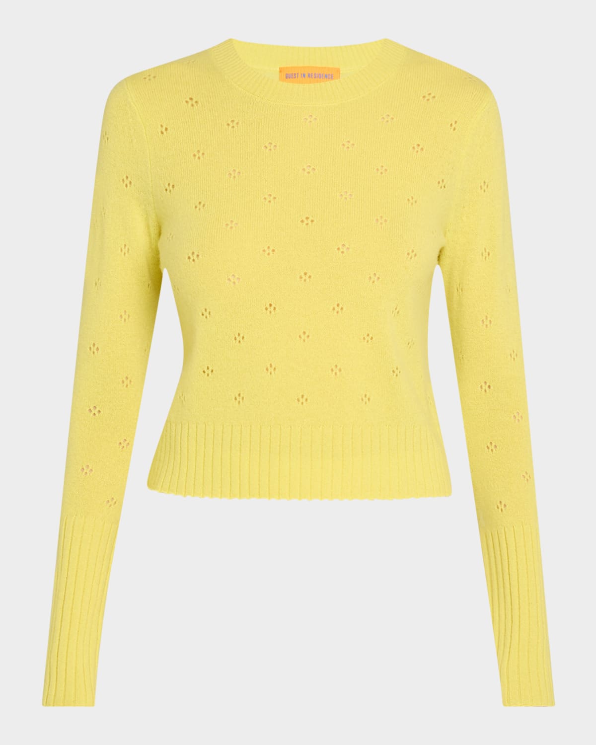 Shrunken Pointelle Crewneck Cashmere Pullover