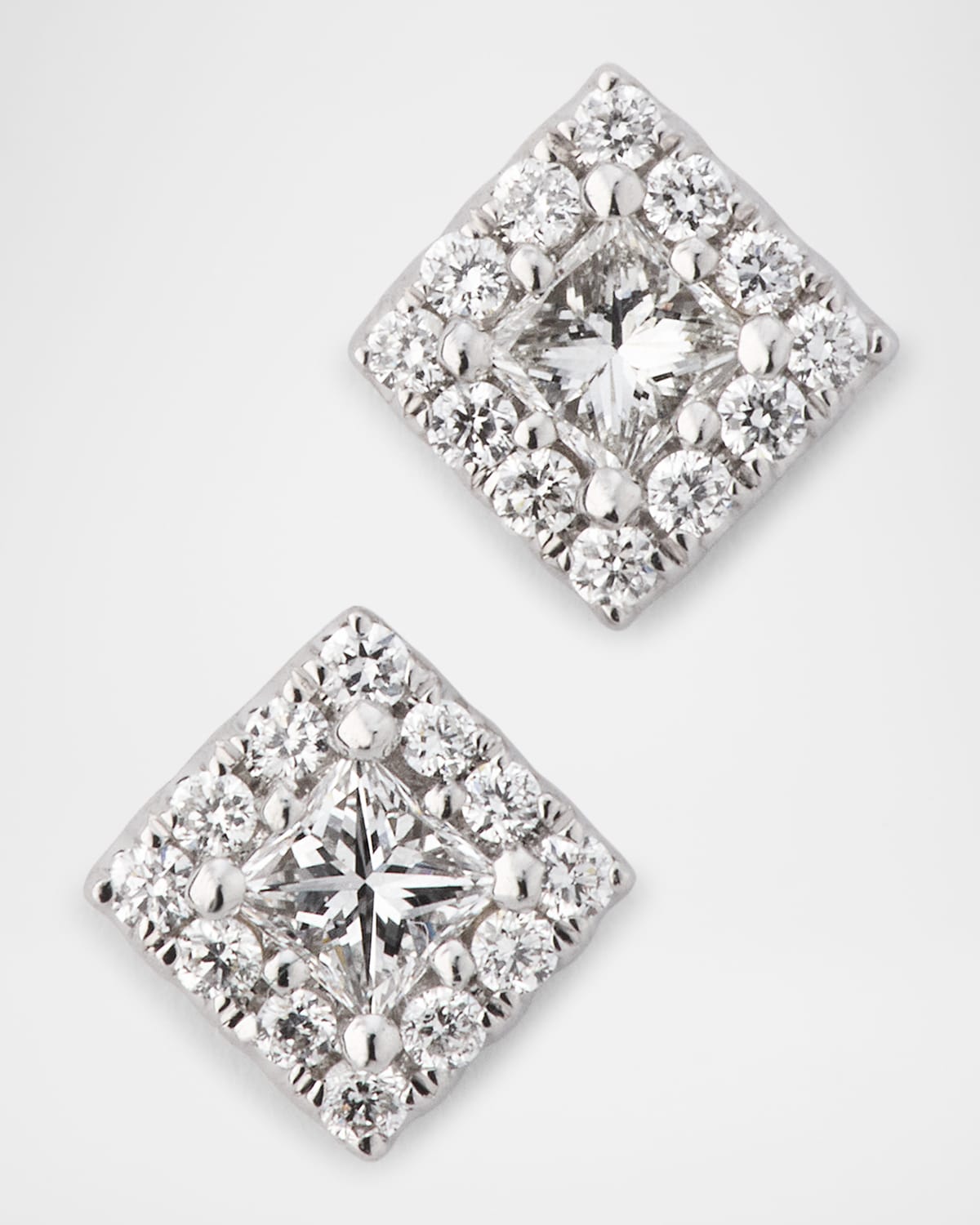 18K White Gold Square Diamond Pave Stud Earrings