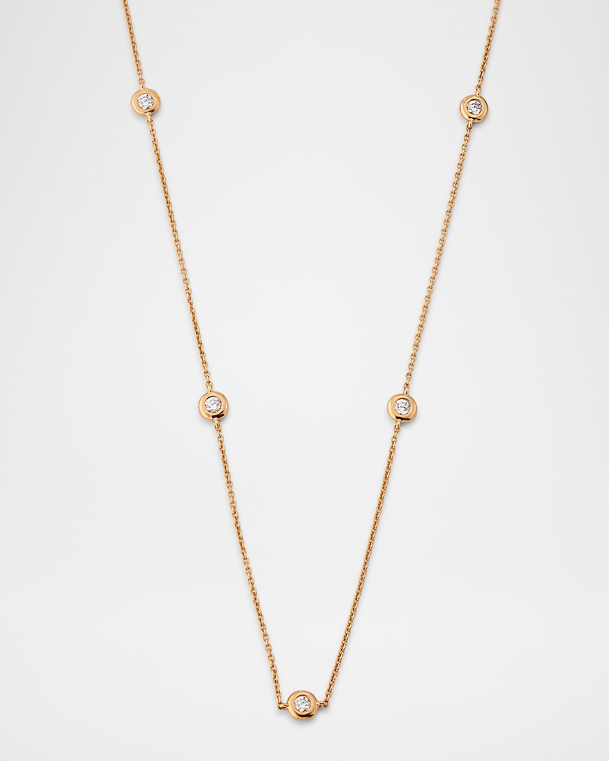 18K Rose Gold 5 Diamond Dot Necklace, 0.2tcw