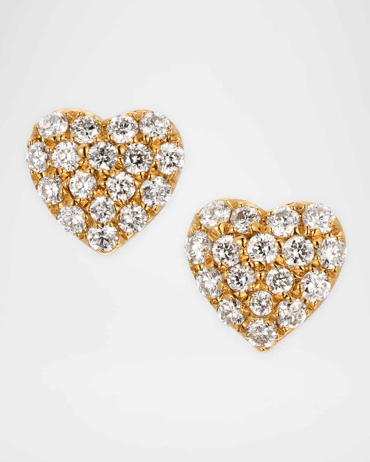 18K Yellow Gold Diamond Heart Shaped Stud Earrings
