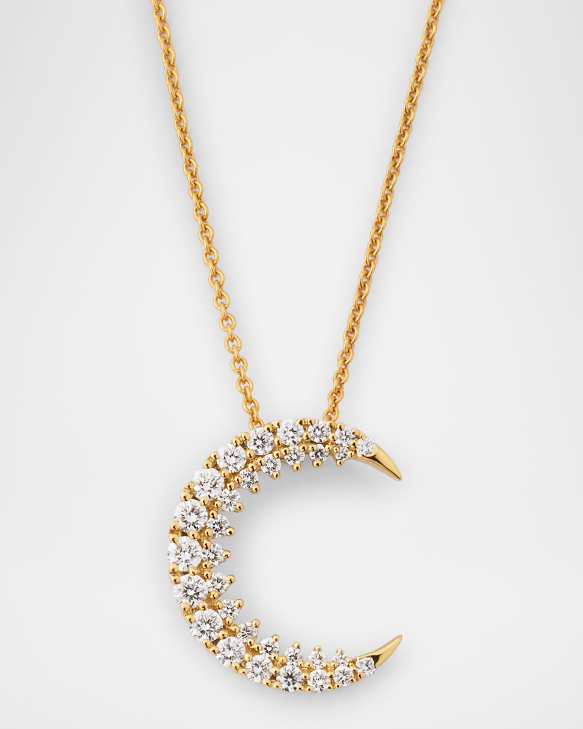 18K Yellow Gold Diamond Moon Pendant Necklace