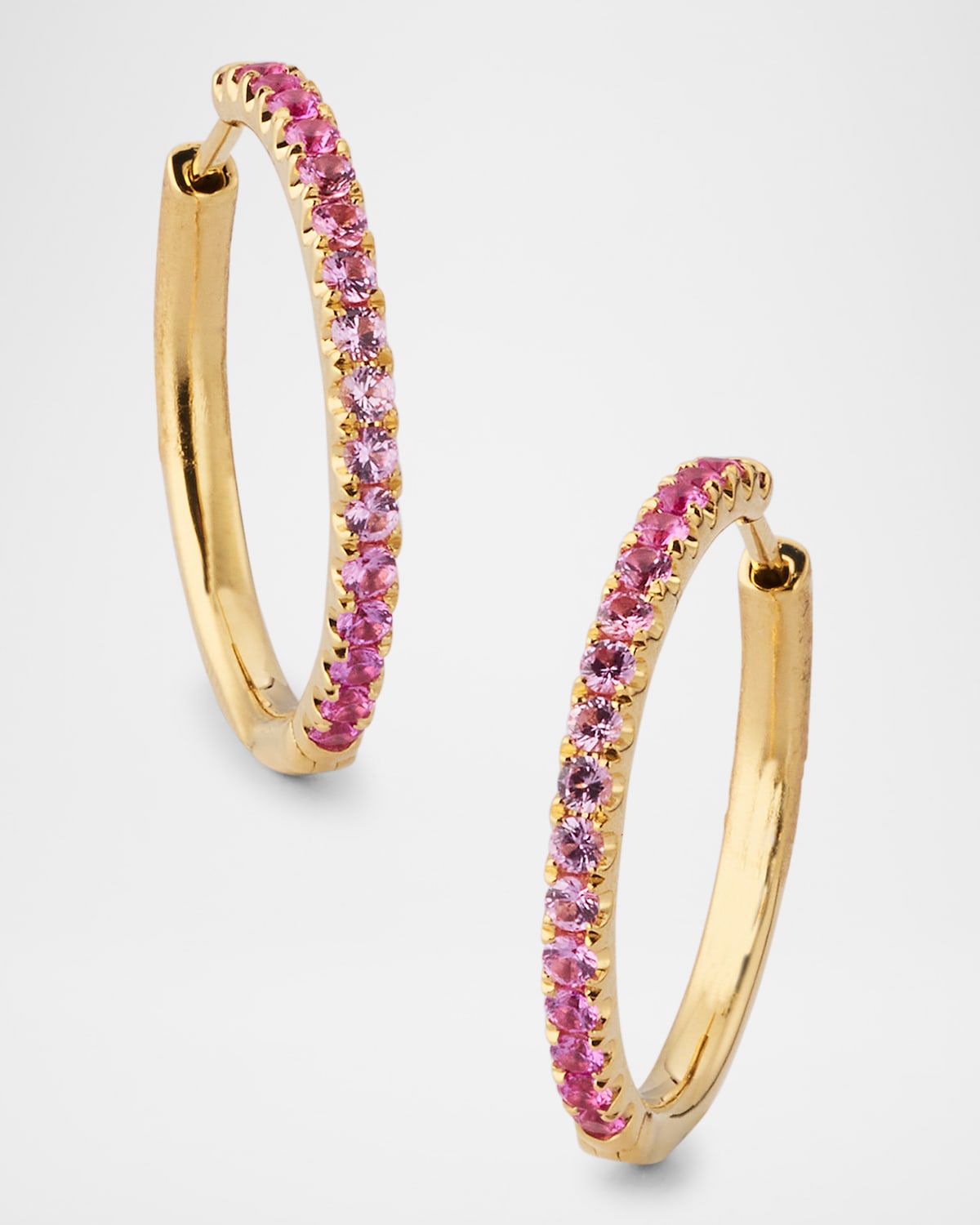 18K Yellow Gold Ombre Pink Sapphire Hoop Earrings