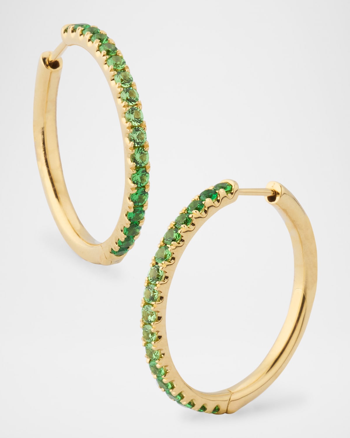 18K Yellow Gold Tsavorite Garnet Hoop Earrings