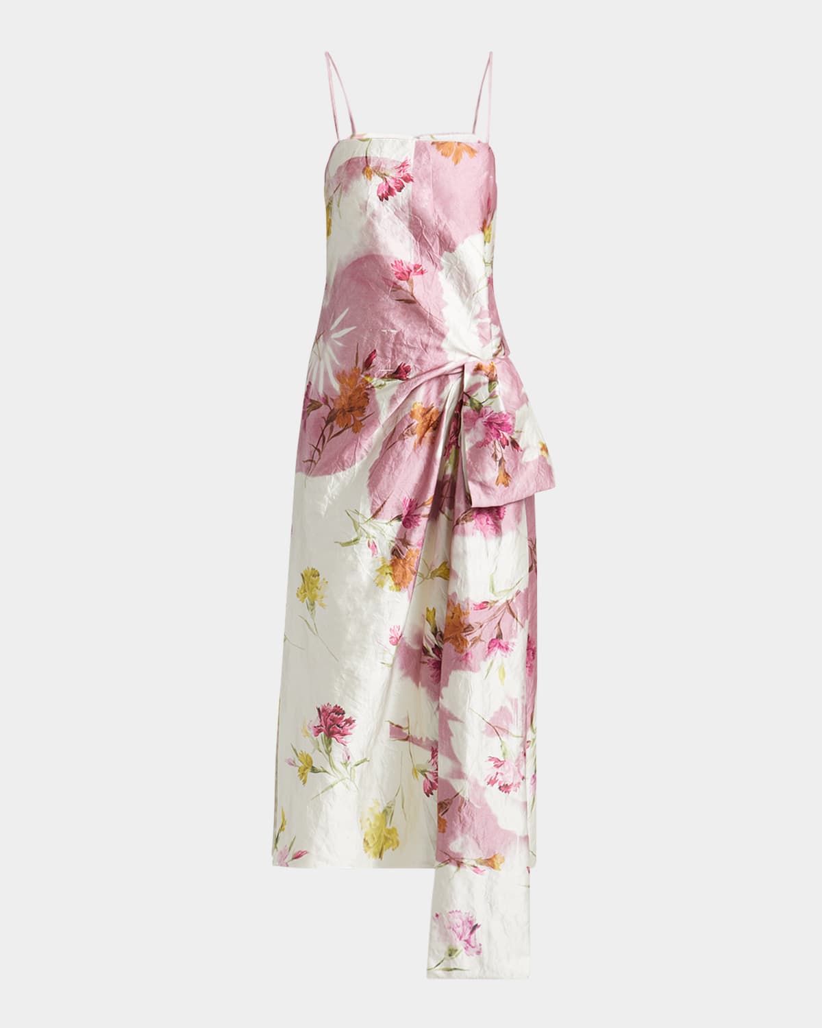 ERDEM FLORAL BOW DRAPED COCKTAIL DRESS 