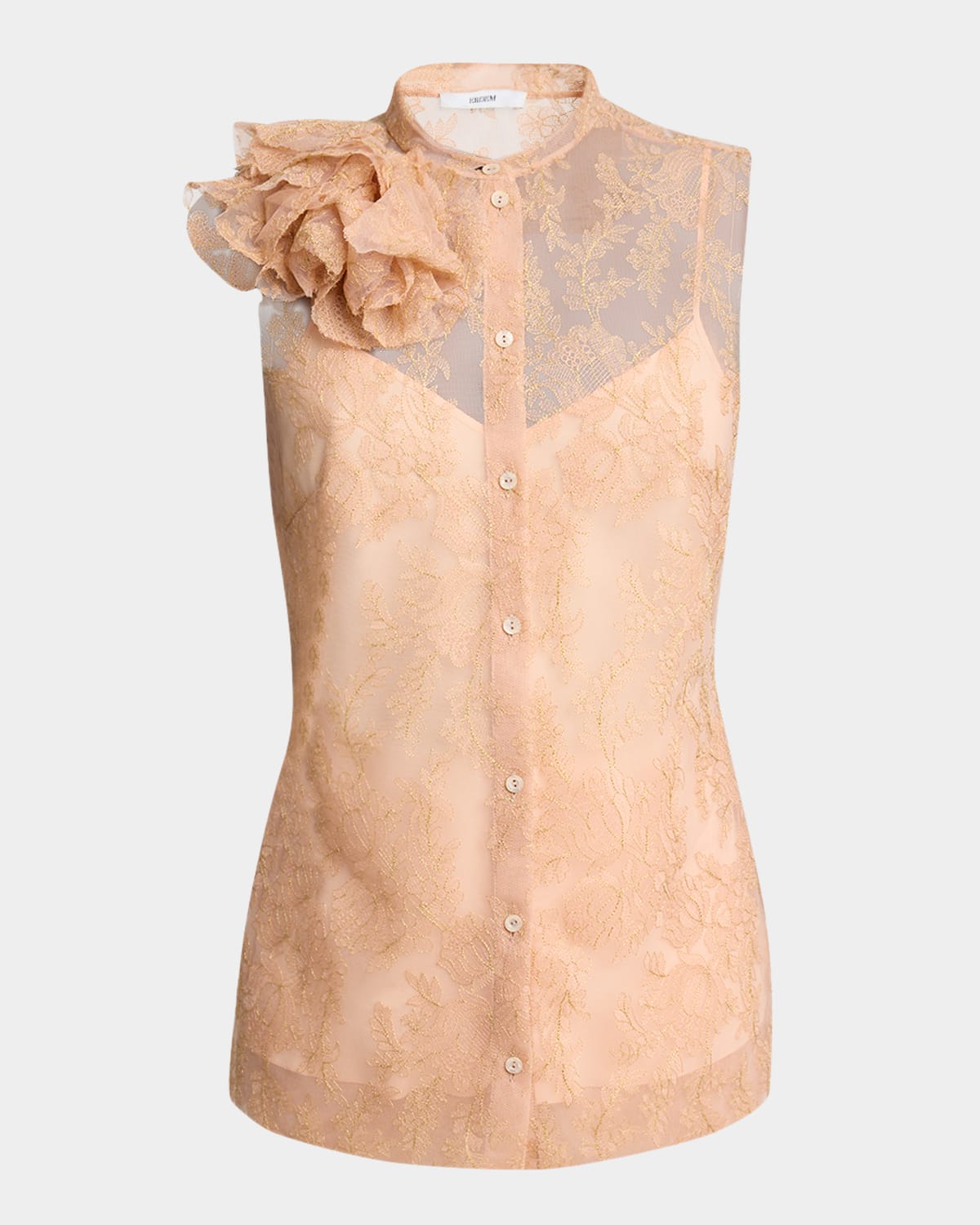 ERDEM CARNATION-APPLIQUE EMBROIDERED TULLE TOP 