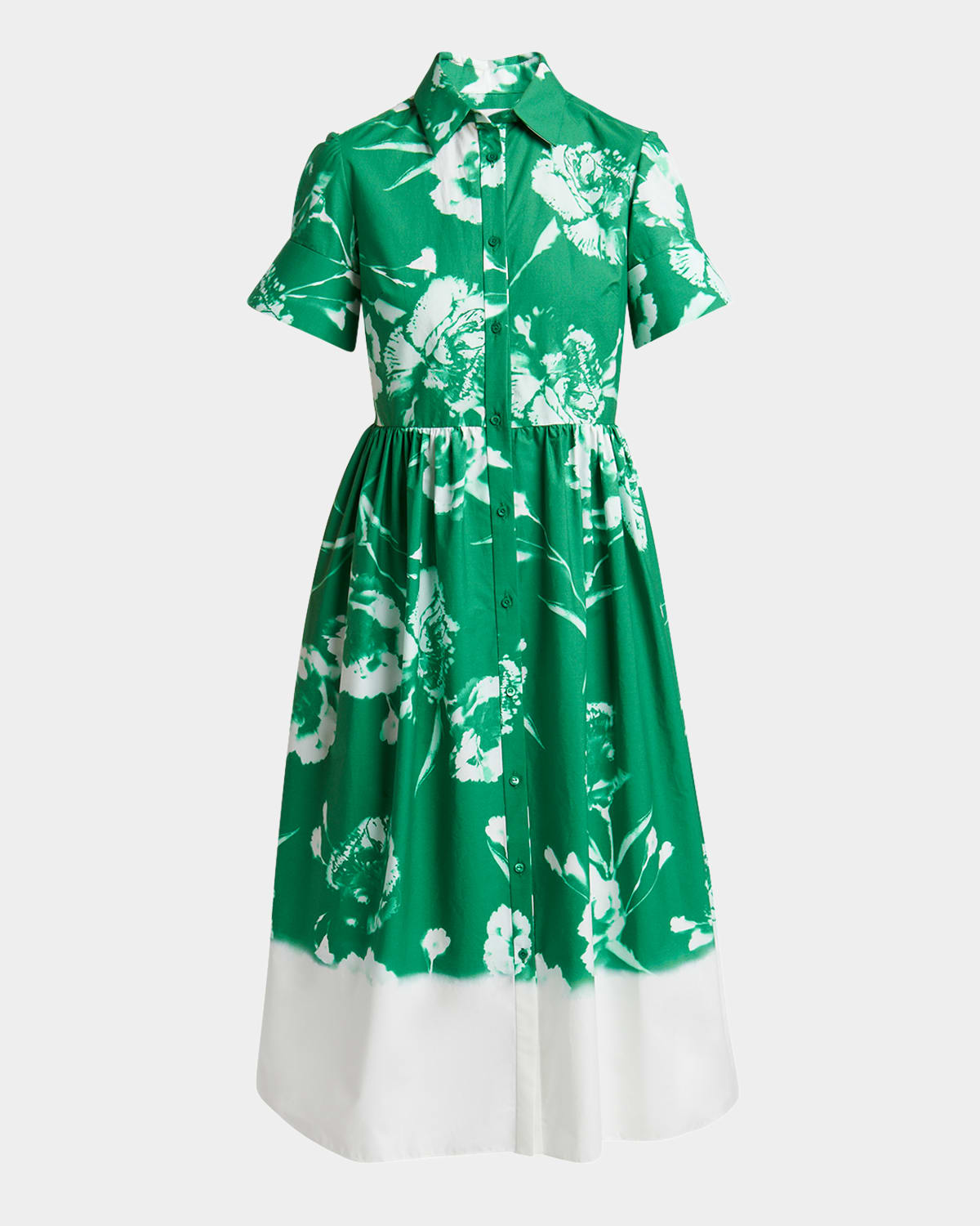 Shop Erdem Carnation-print Cotton Poplin Short-sleeve Midi Shirtdress In Carnation Cyanotype