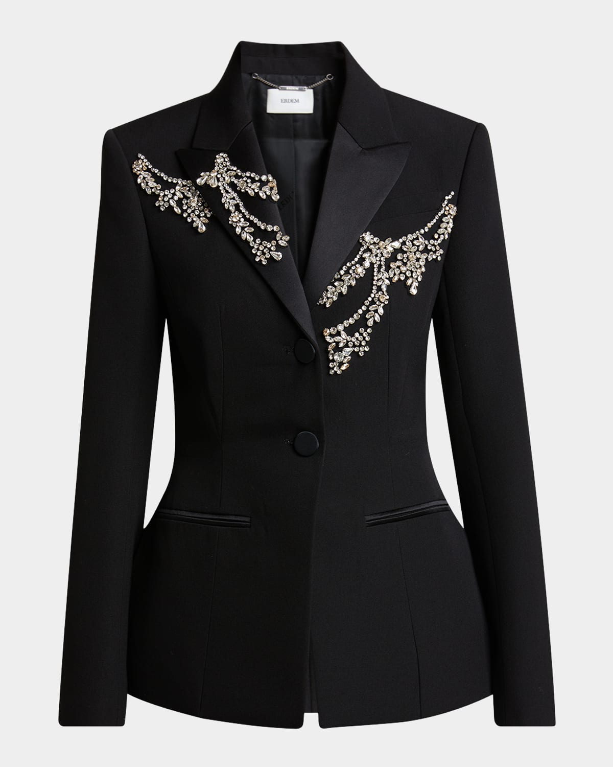 Shop Erdem Crystal Fitted Single-breast Wool Blazer In Black