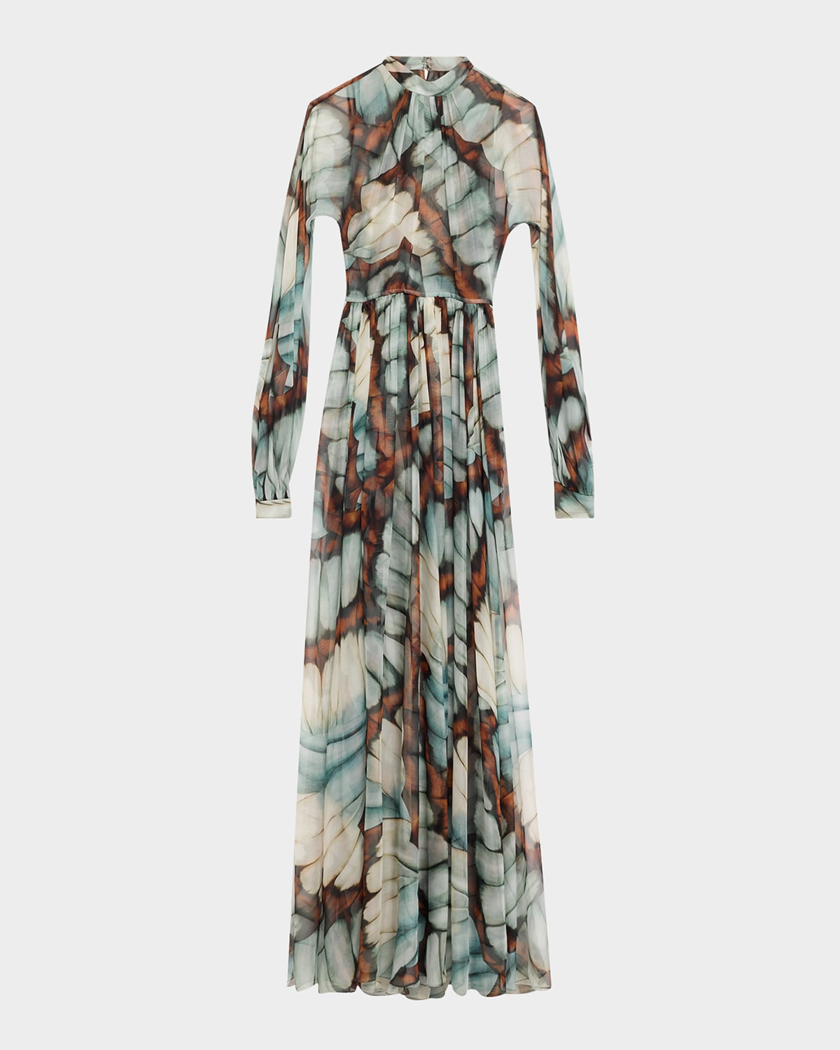 Shop Oscar De La Renta Butterfly Chiffon Long-sleeve Maxi Dress