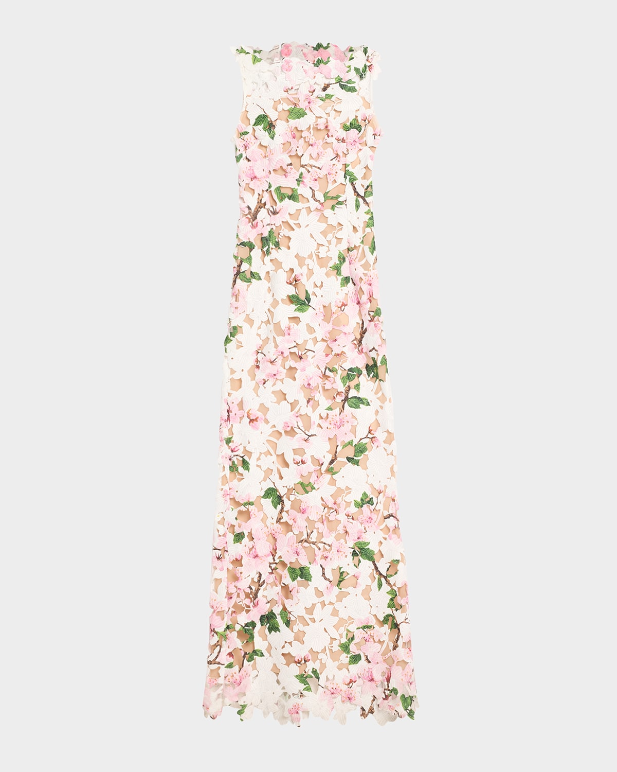 Oscar De La Renta Sleeveless Cherry Blossom Guipure Gown