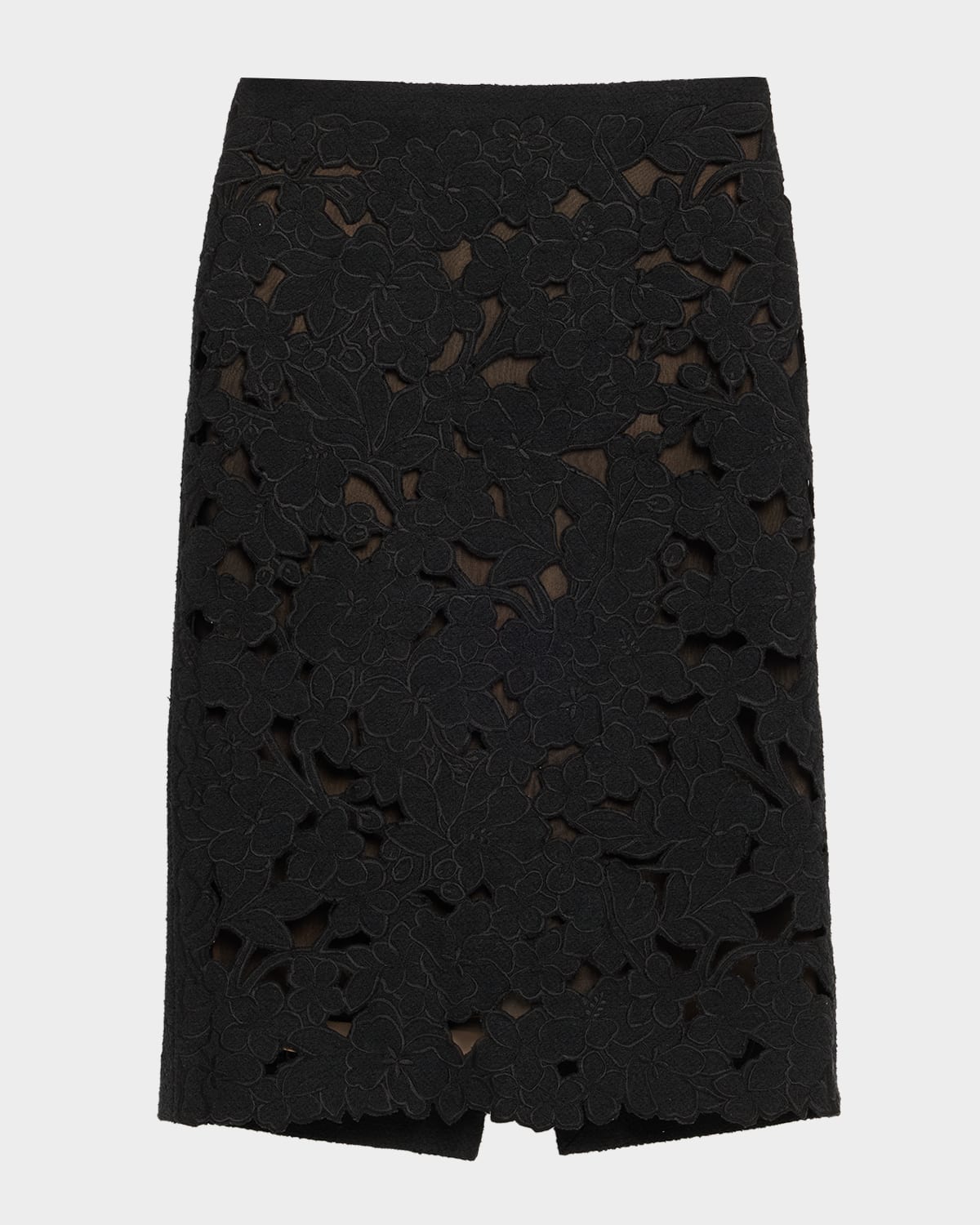 Oscar De La Renta Tweed Embroidered Cutout Midi Suiting Skirt In Black