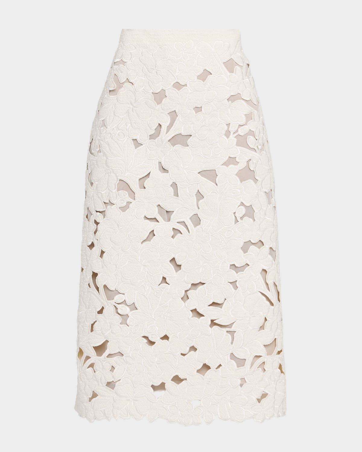 Oscar De La Renta Tweed Embroidered Cutout Midi Suiting Skirt In Neutral