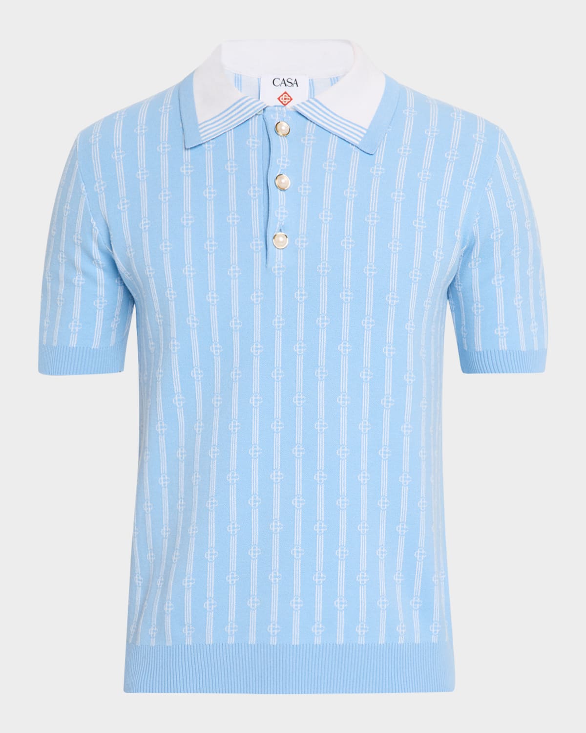 Shop Casablanca Men's Monogram Polo Shirt In Blue