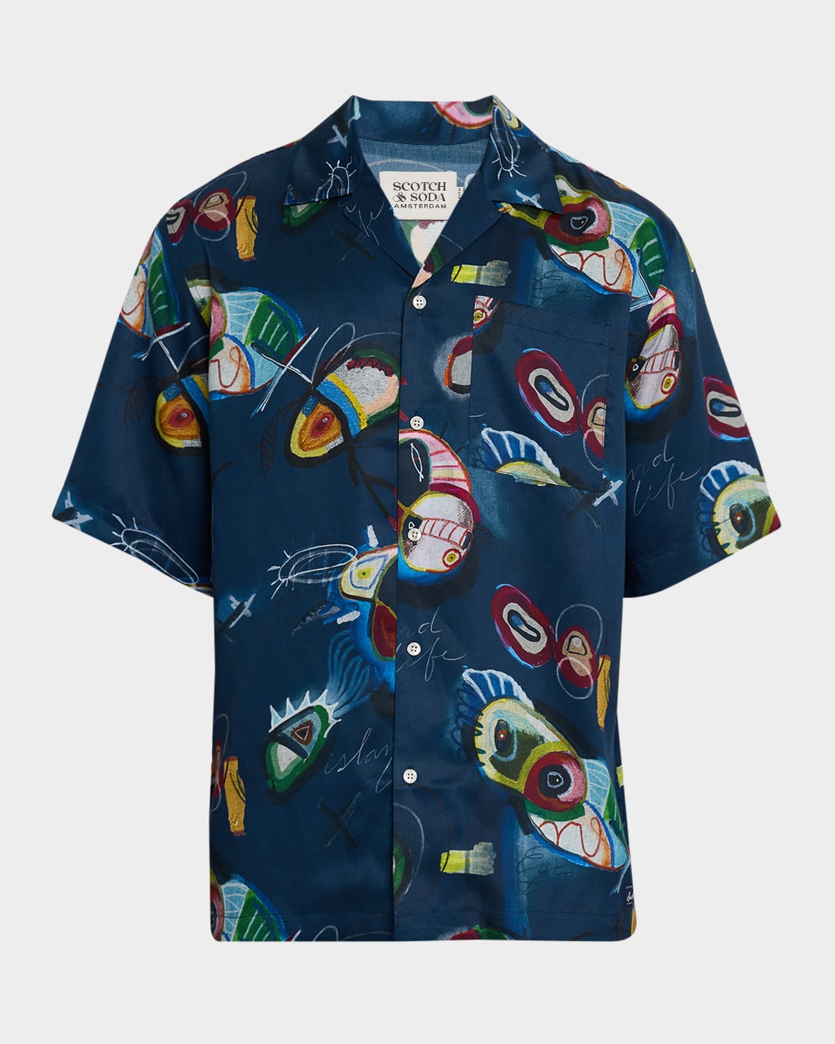 Scotch & Soda Abstract Print Lyocell Camp Shirt In Abstract Island Night Aop