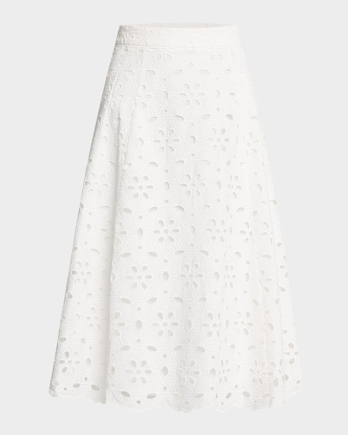 Noella Eyelet Floral-Embroidered Midi Skirt