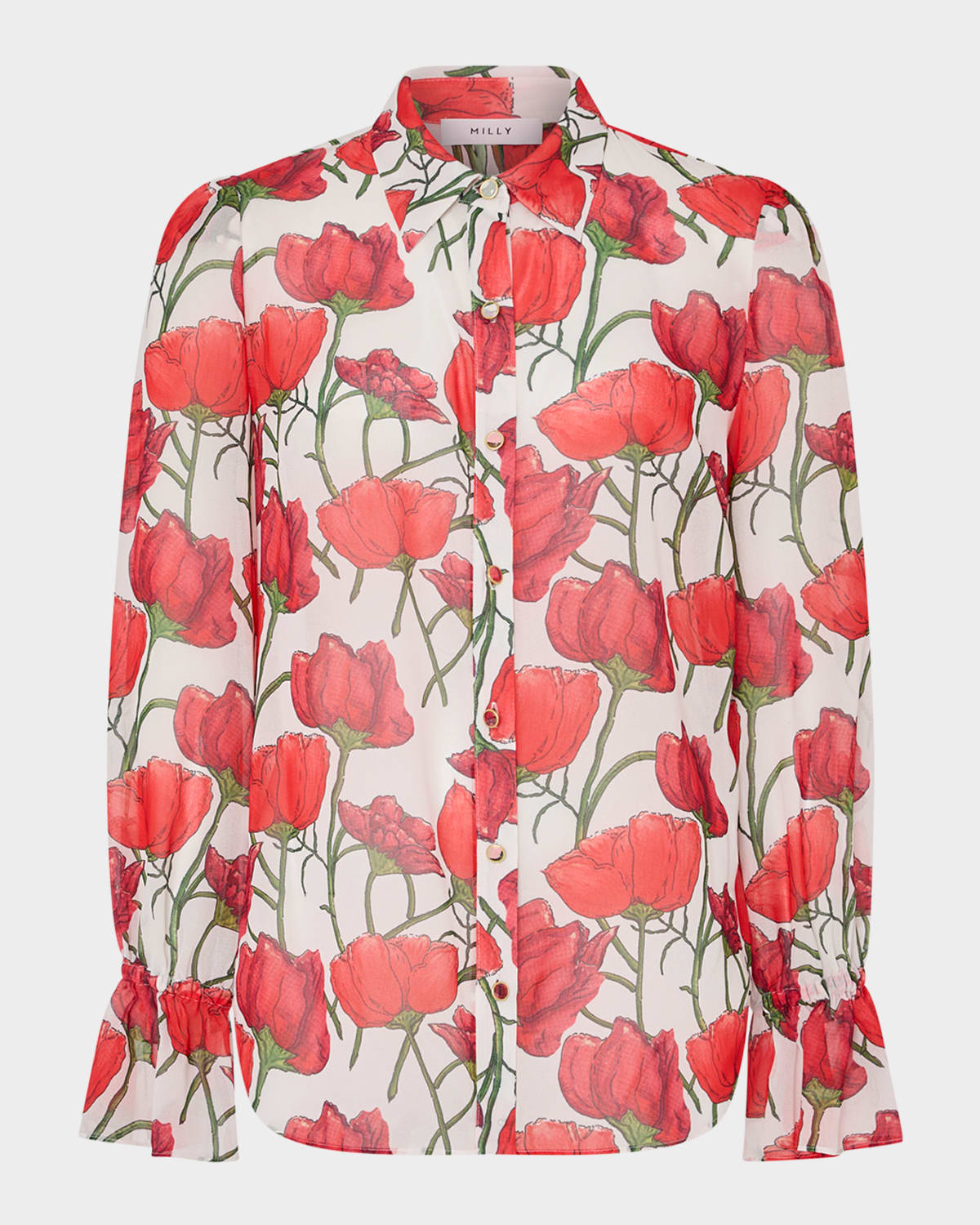 Milly Lacey Peony Button-Front Blouse