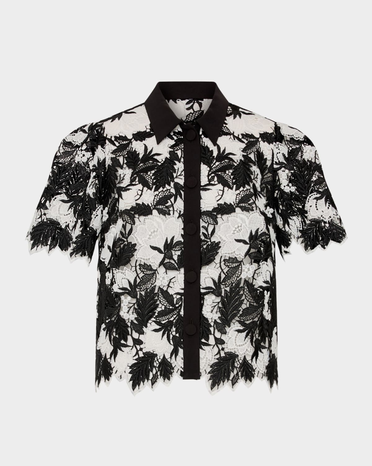 Milly Addison Button-front Two-tone Lace Top