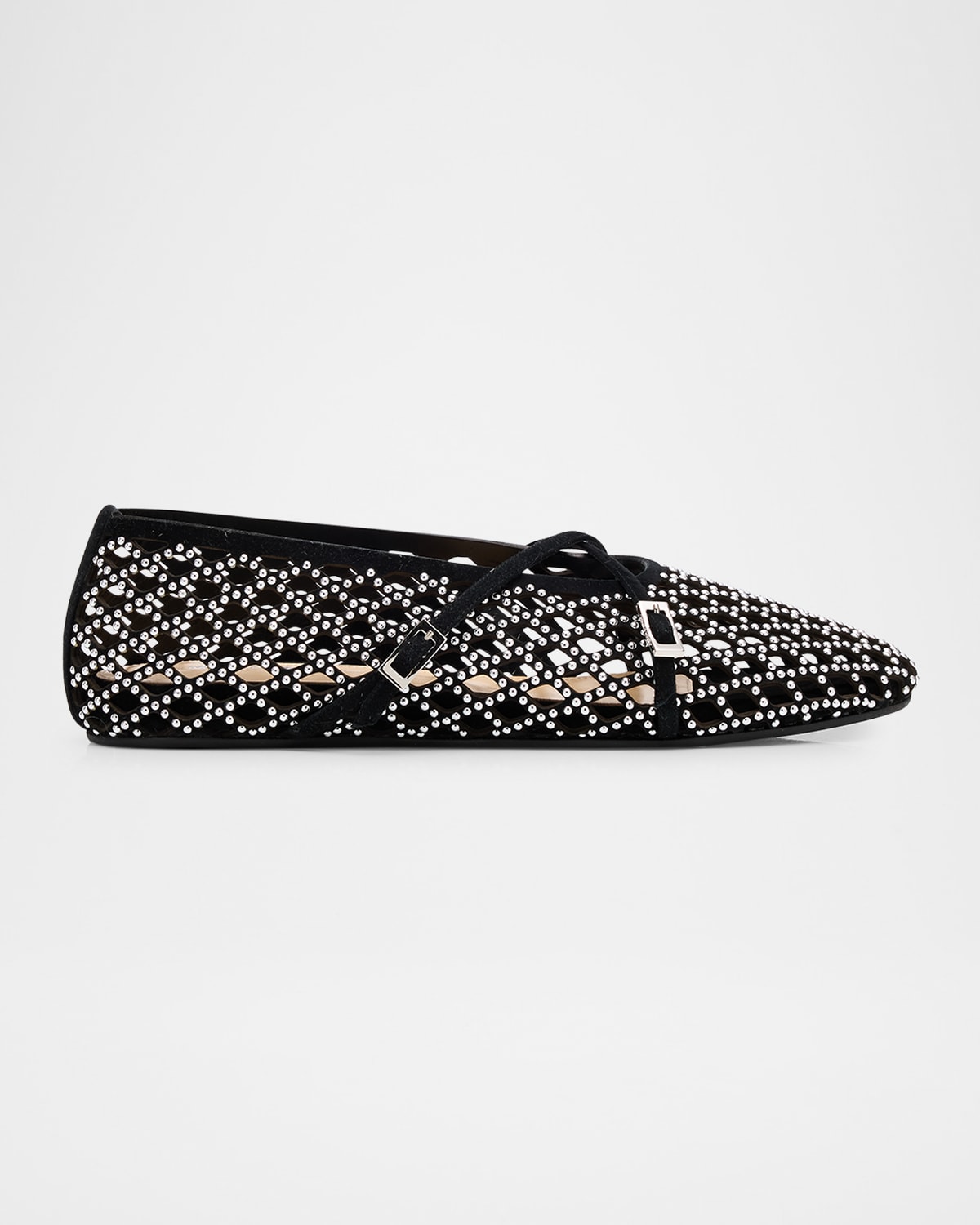 Mach&mach Sparkle Mesh Net Suede Ballerina Flats