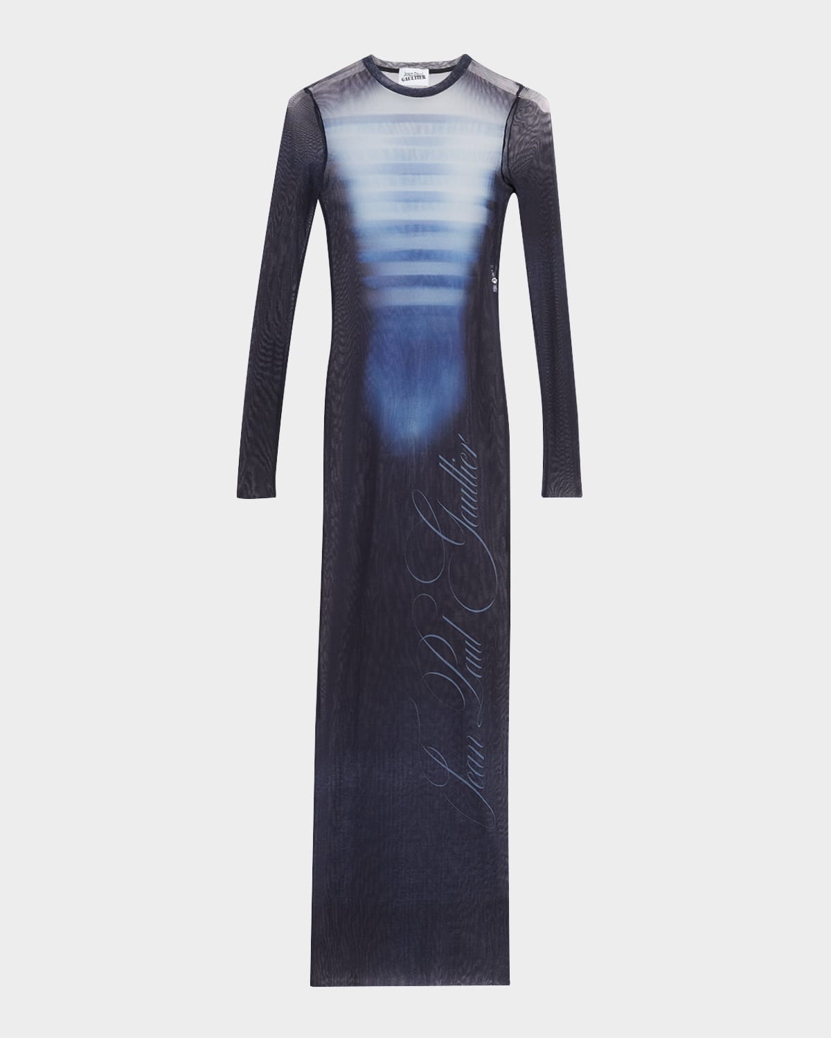 JEAN PAUL GAULTIER LE MALE PRINTED MESH LONG-SLEEVE MAXI DRESS 