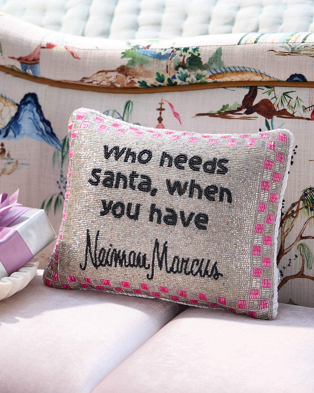 Sudha Pennathur Who Needs Santa Beaded Pillow, 9" X 11" In Multi