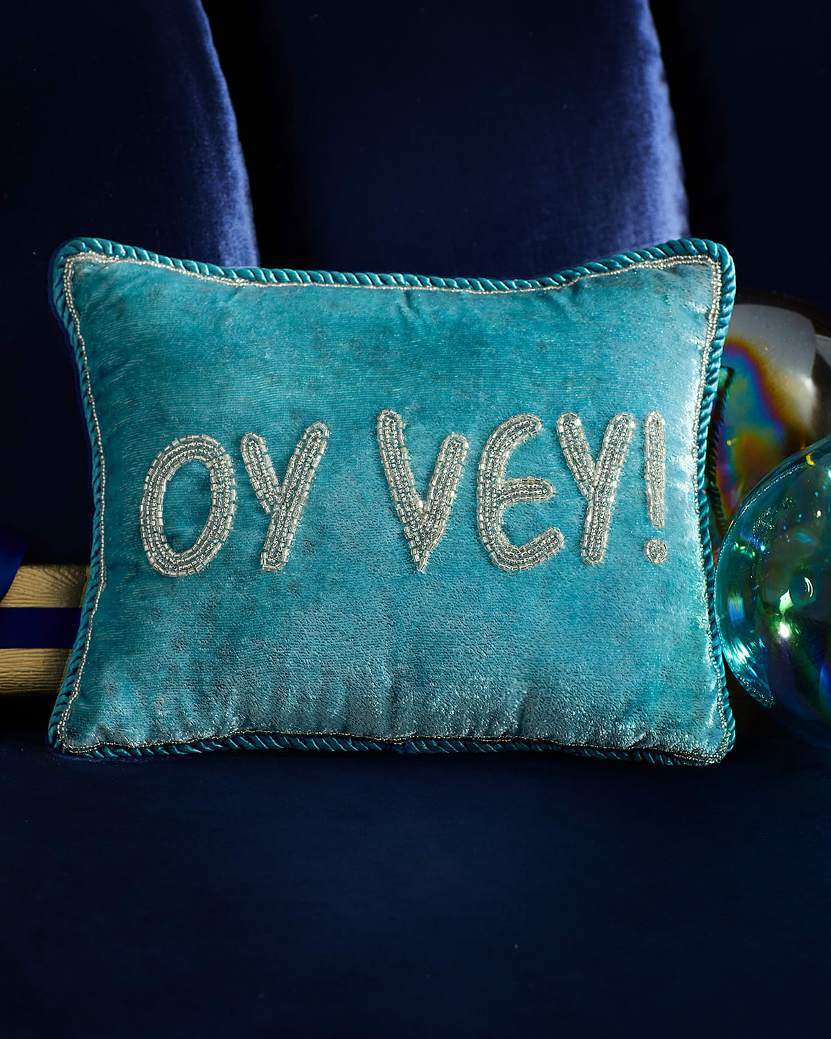 Sudha Pennathur Beaded Oy Vey Velvet Hanukkah Pillow, 8" X 10"